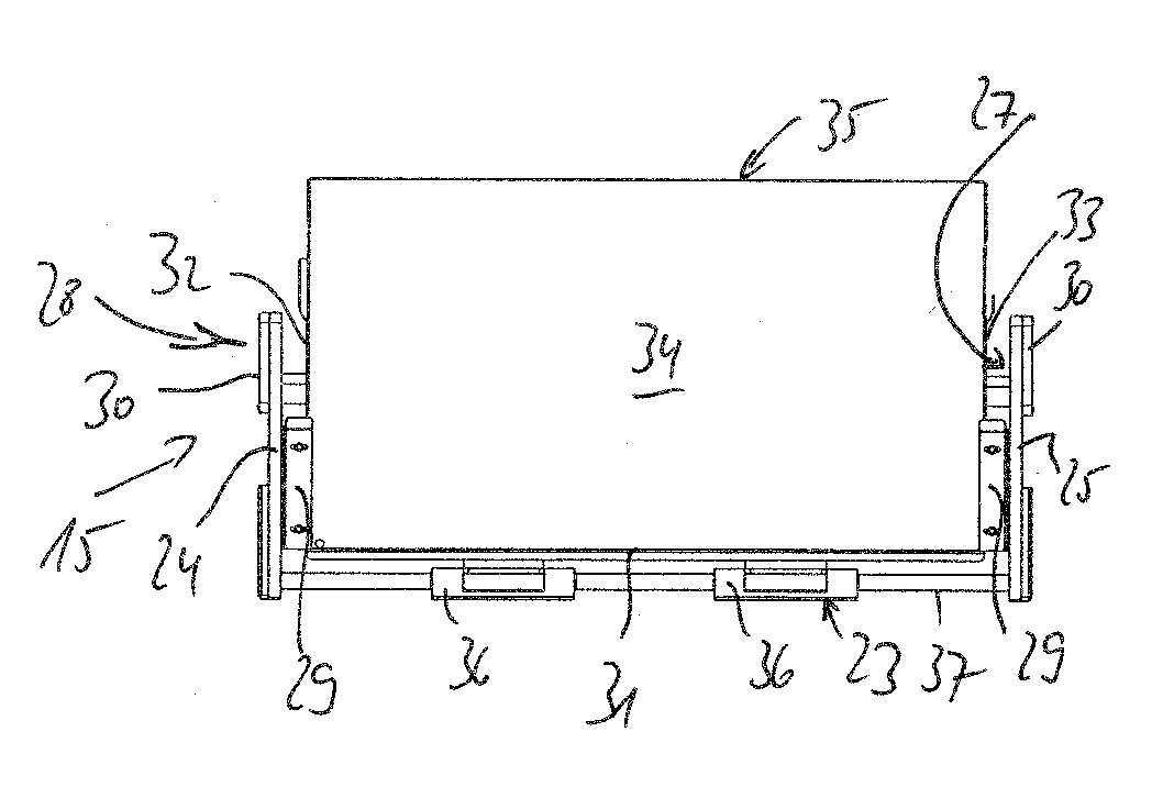 Handling assembly for transport containers for rod-shaped articles, circulation cassette, and method for changing of the fill level of transport containers