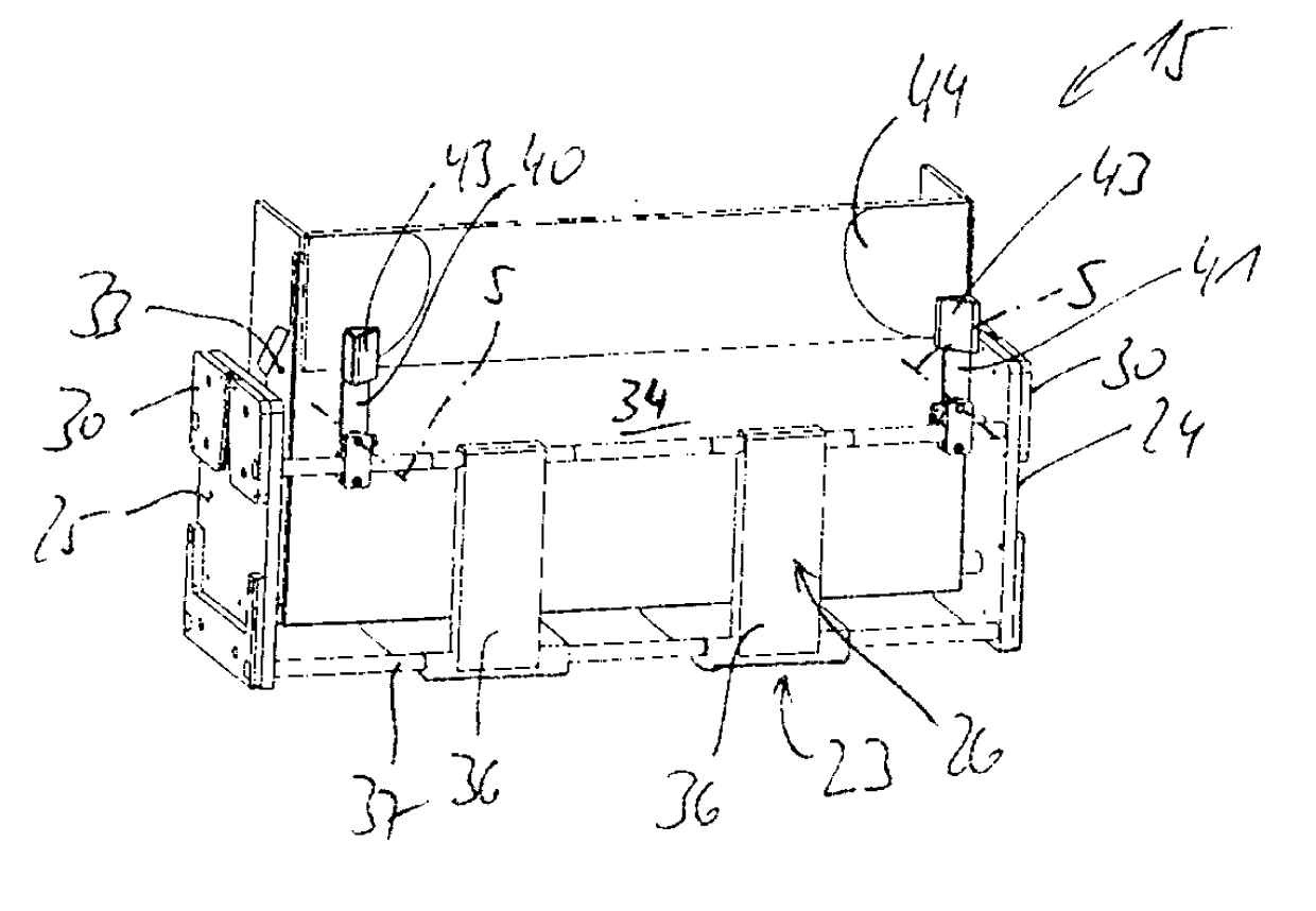 Handling assembly for transport containers for rod-shaped articles, circulation cassette, and method for changing of the fill level of transport containers