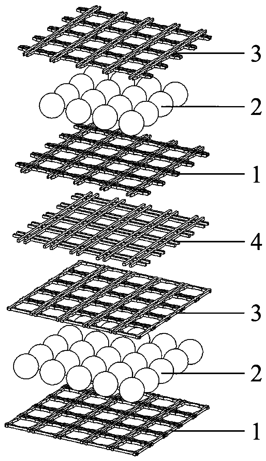 Accumulation method for grillwork particle composite bed