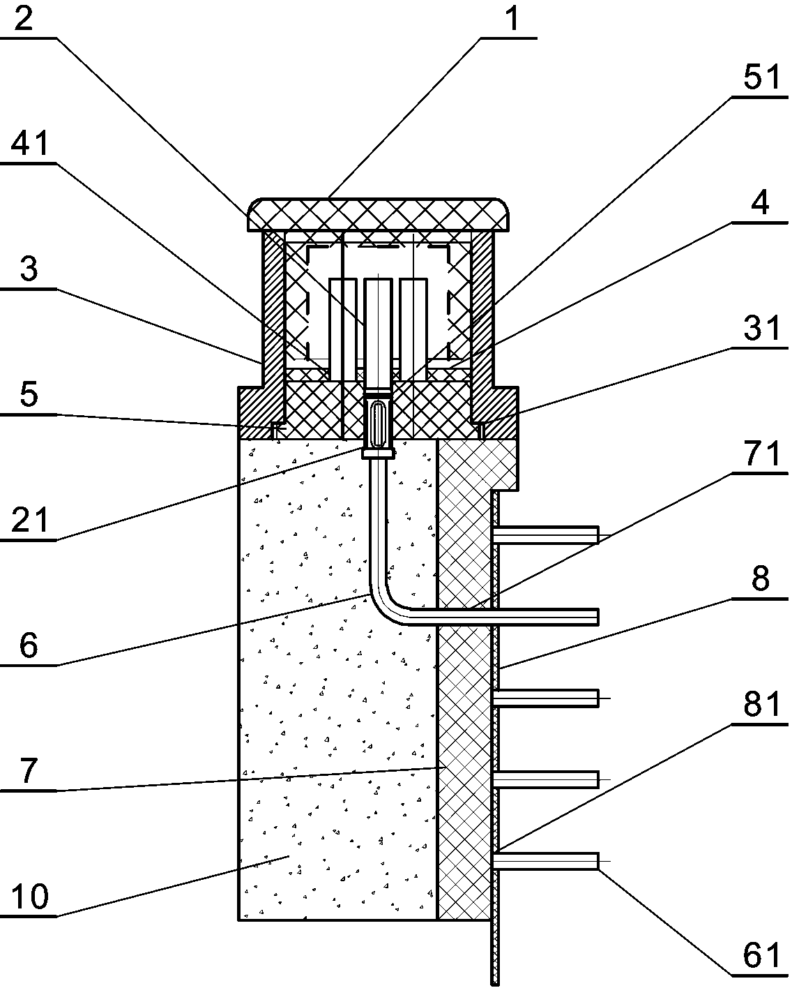 Embedment type 90-degree bent inserted PCB connector