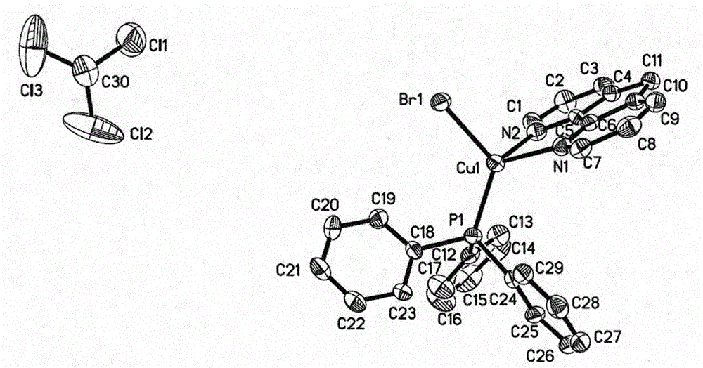 CuBrN2P type cuprous complex yellow phosphorescent material based on diphenyleneimine