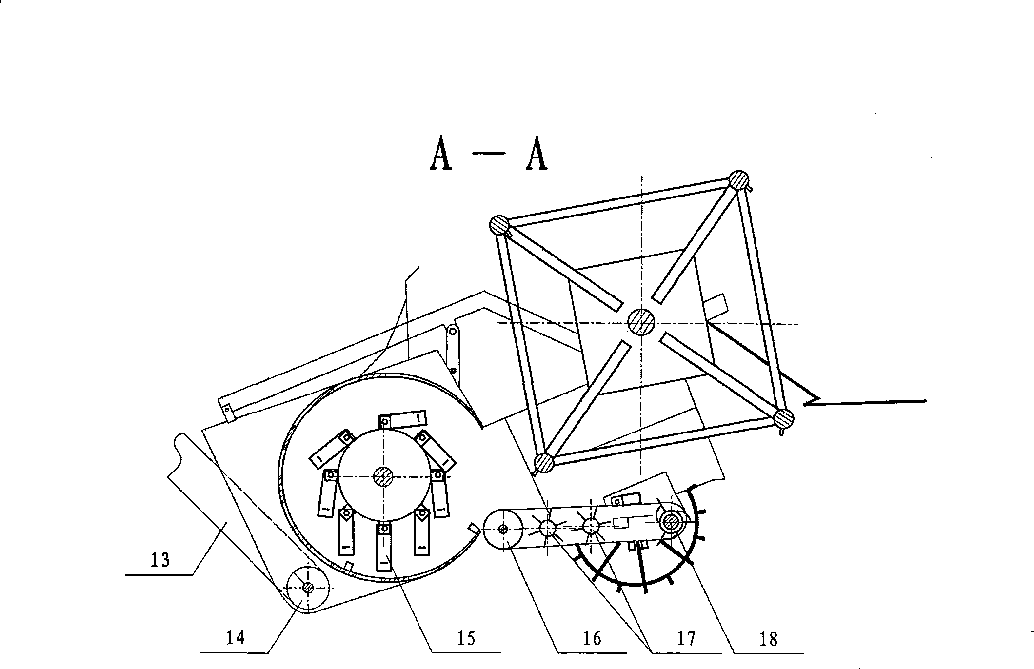 Cotton stalk-drawing crushing harvester