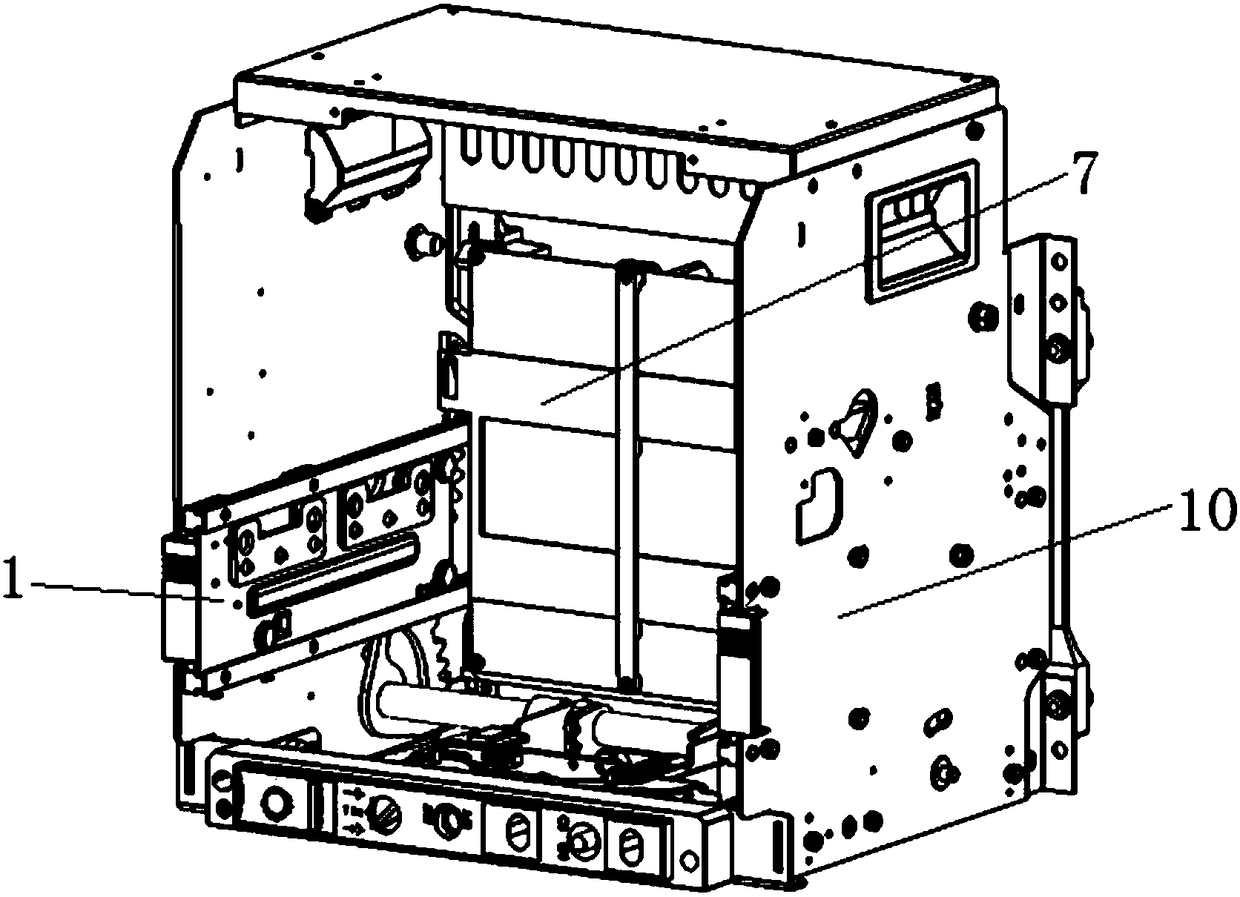 A moving mechanism of the isolation plate in the drawer base of a drawer circuit breaker