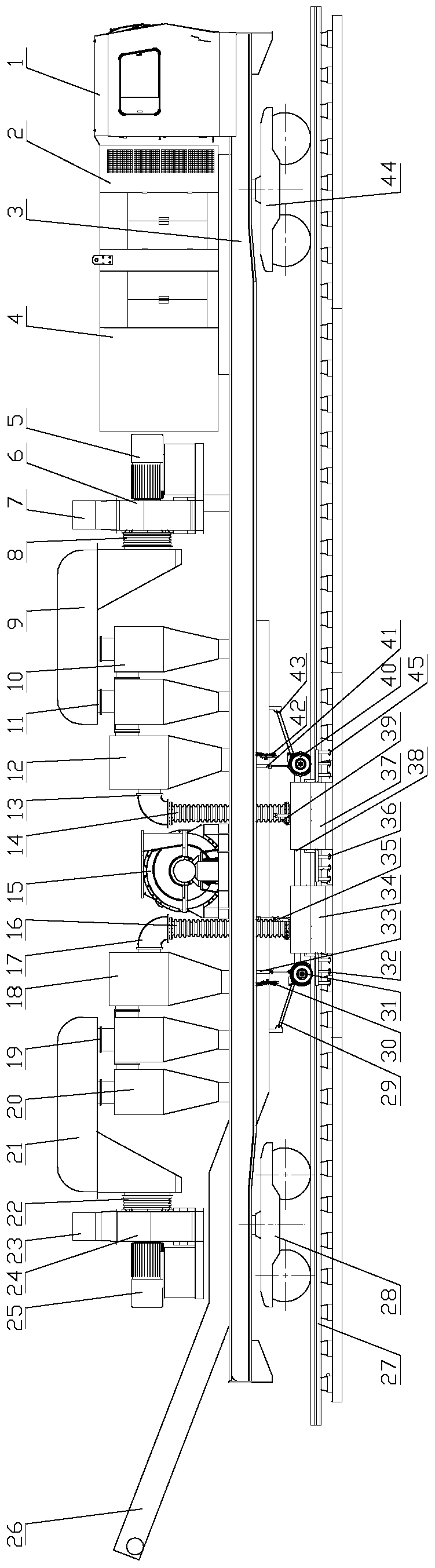 An auxiliary coal and sand suction device on the side of the track and its corresponding track sand removal vehicle