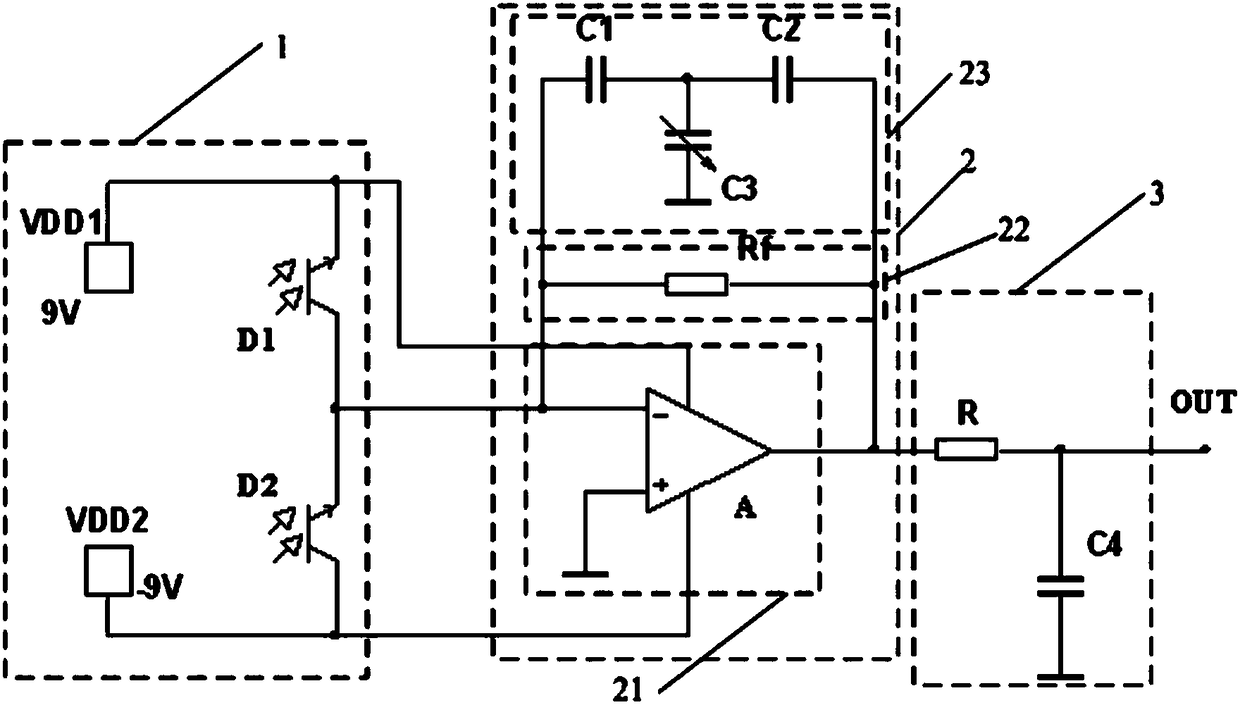 Differential photoelectric detection device and photoelectric test system