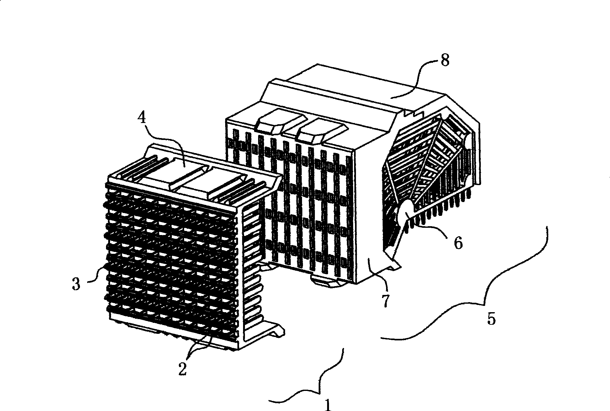 High-speed high-density connector with central shielding needle