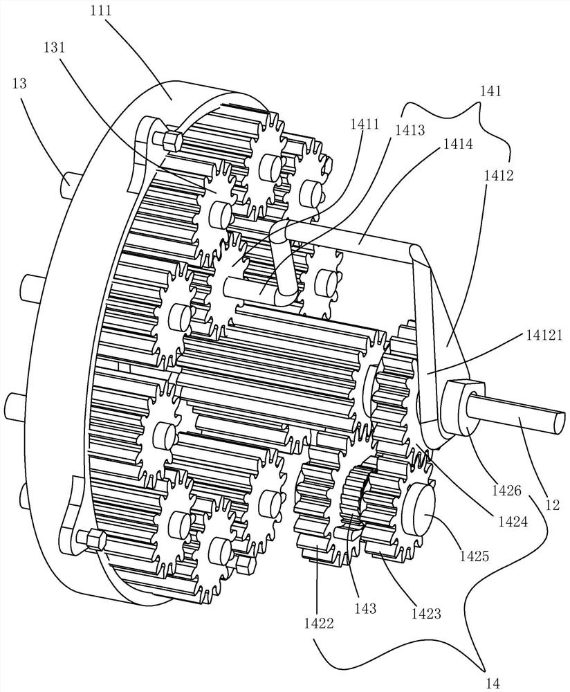 The transmission of the output shaft and the antenna device using the transmission can be selected