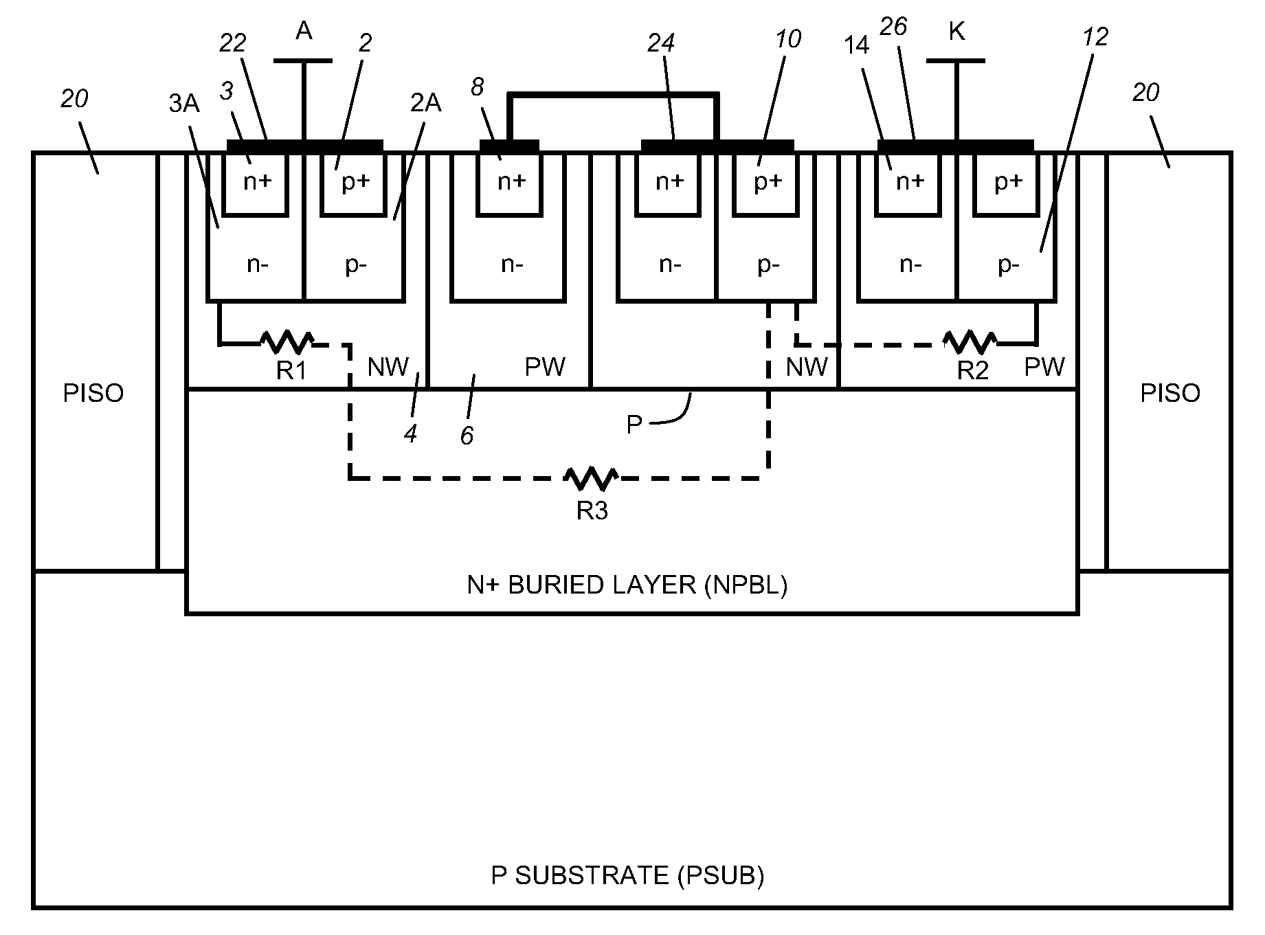 Stacked scr with high holding voltage