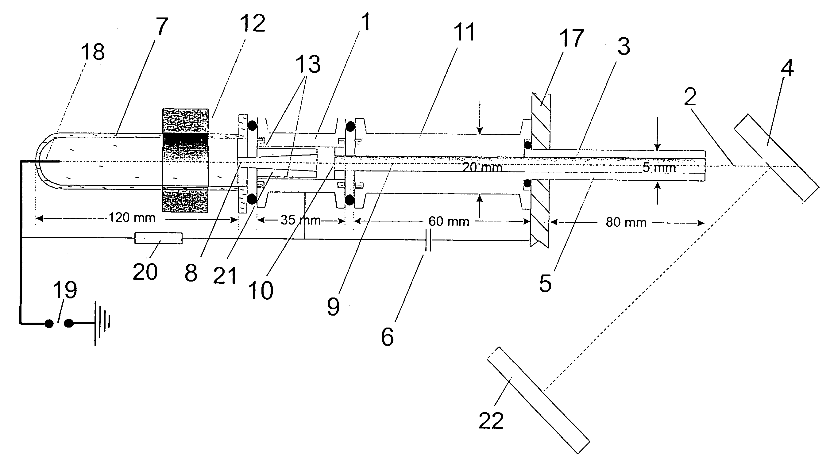 Channel spark source for generating a stable focused electron beam