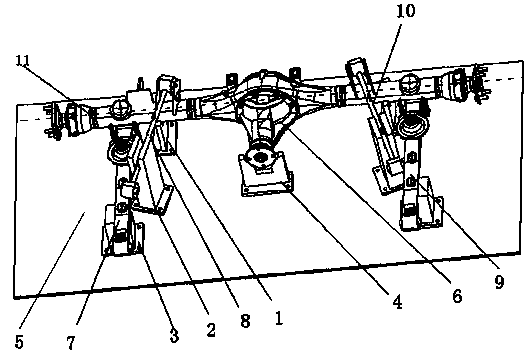 Automobile five-connecting-rod rear axle assembly split charging clamp