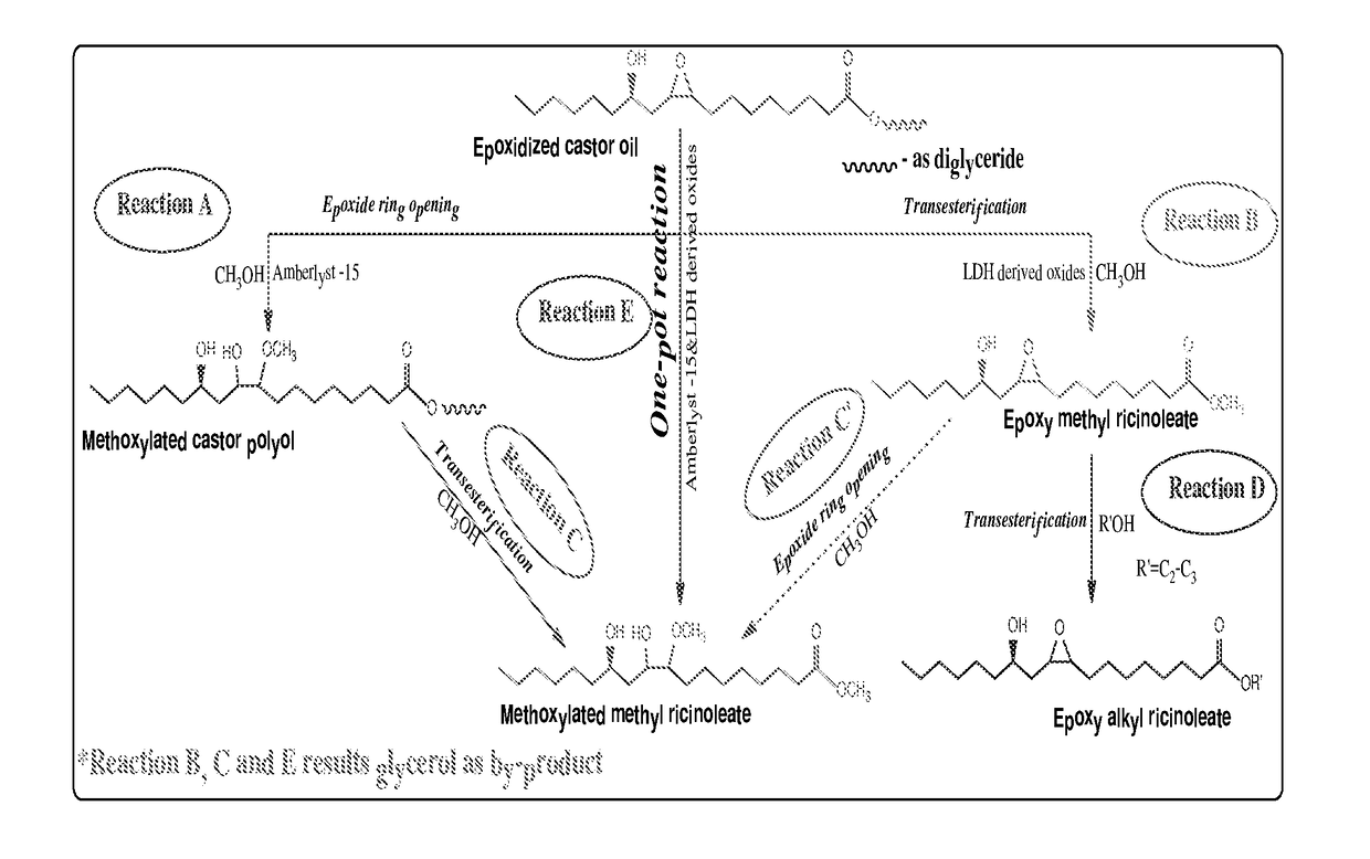 Preparation of functionalized castor oil derivatives using solid acid and base catalysts