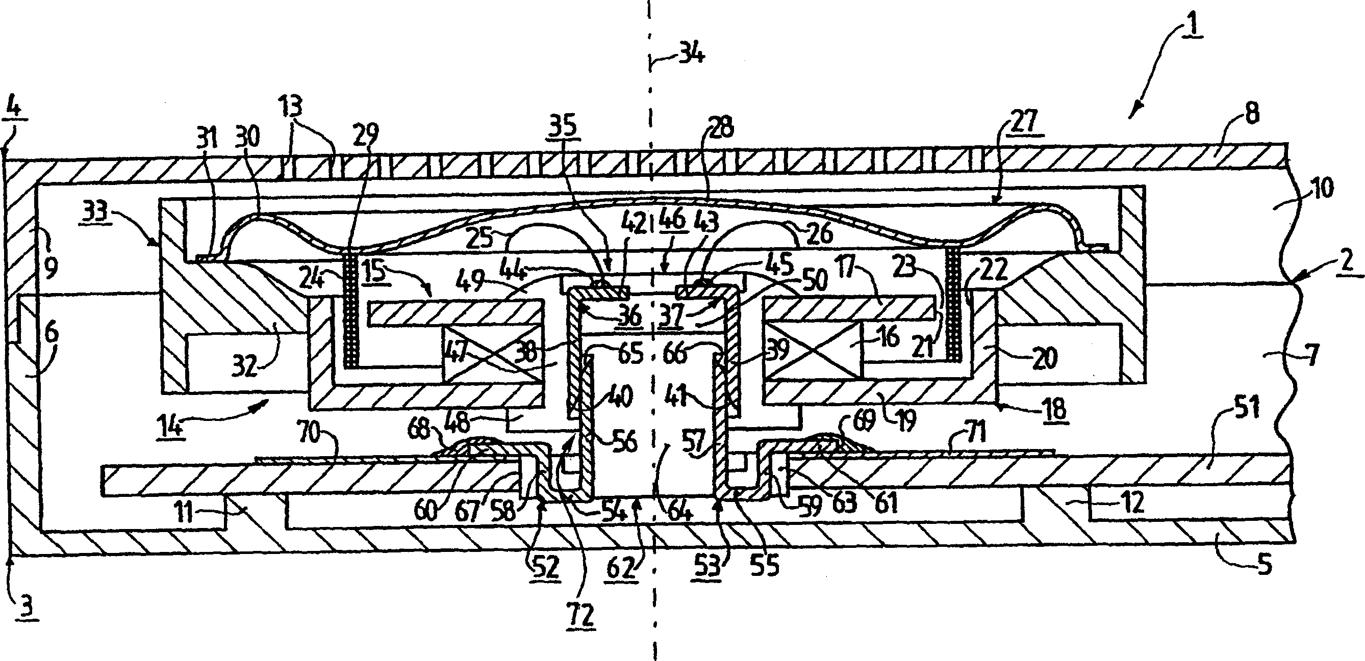 Apparatus including an electroacoustic transducer having terminal contacts which extend in the direction of the transducer axis and including a printed circuit board having mating contacts