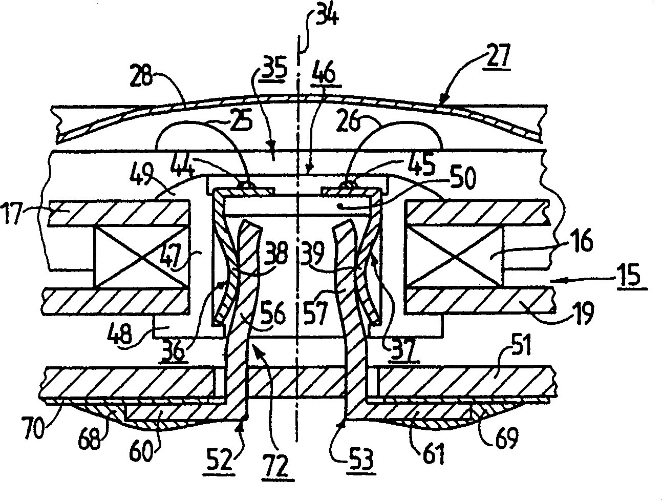 Apparatus including an electroacoustic transducer having terminal contacts which extend in the direction of the transducer axis and including a printed circuit board having mating contacts