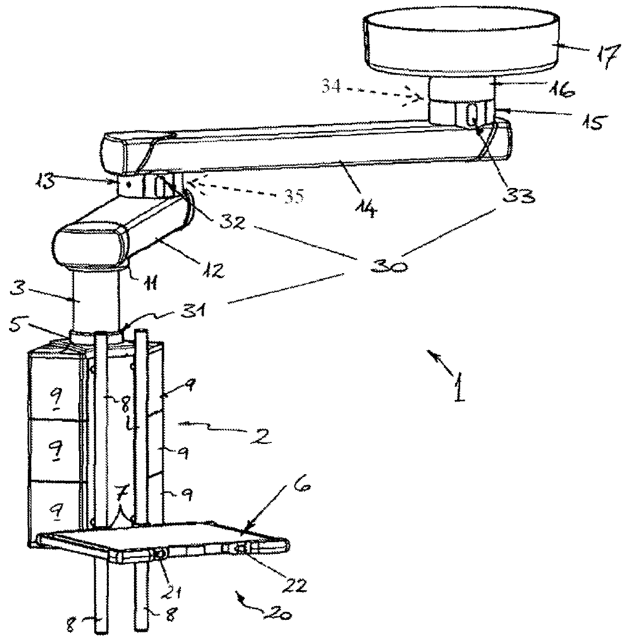 Support system comprising a control unit