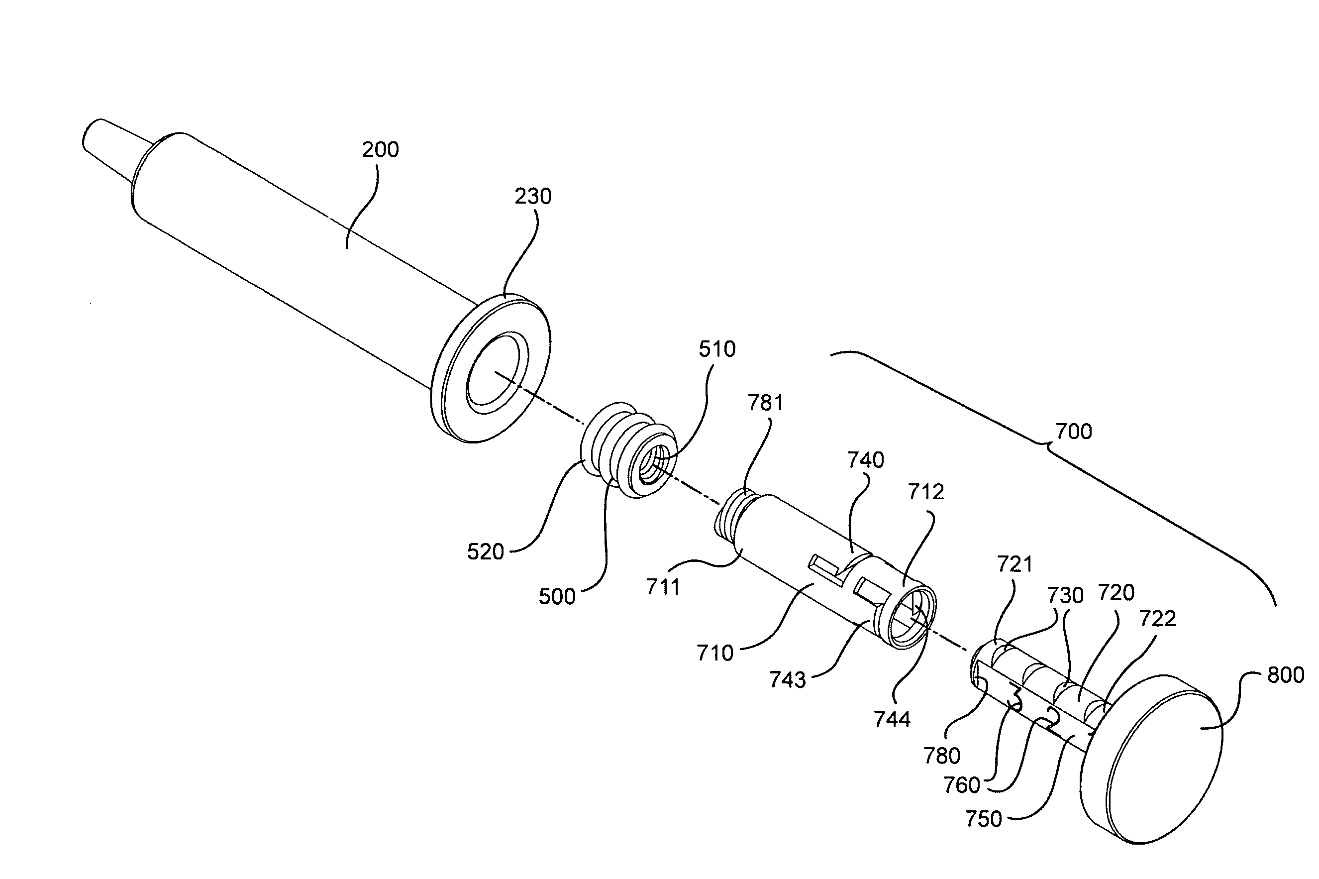 Syringe with adjustable two piece plunger rod