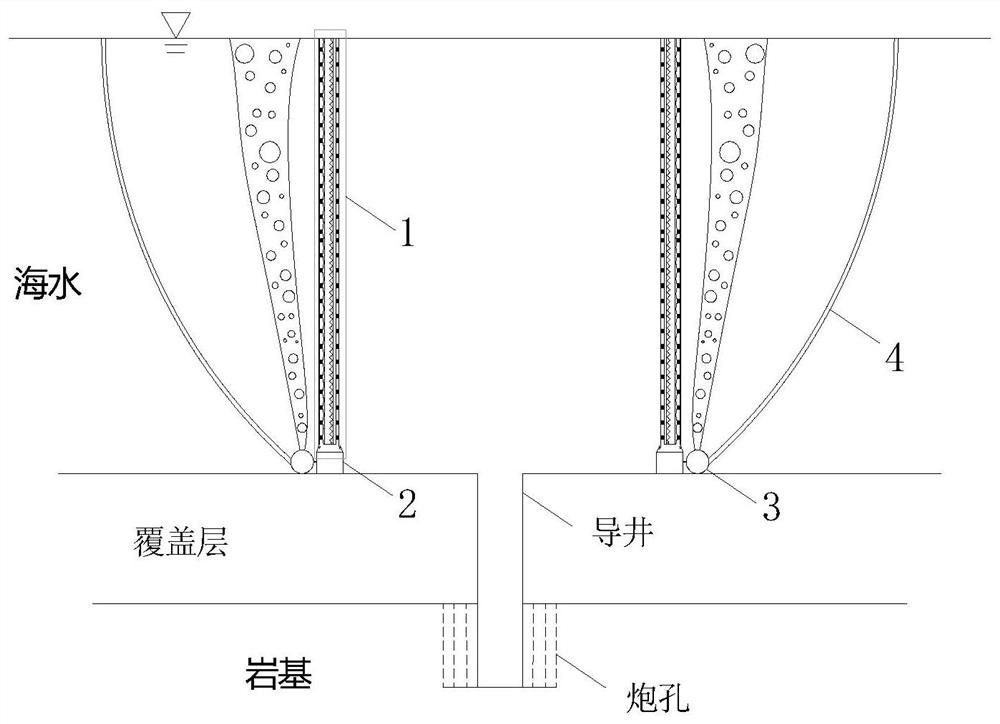 Seabed foundation pit blasting excavation underwater shock wave protective method and device