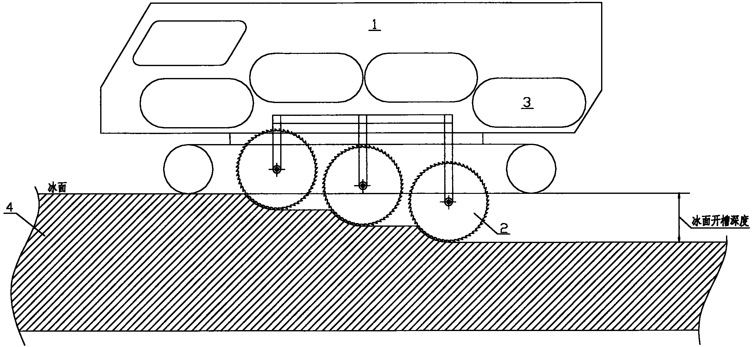 Floatable tracked ice notching vehicle