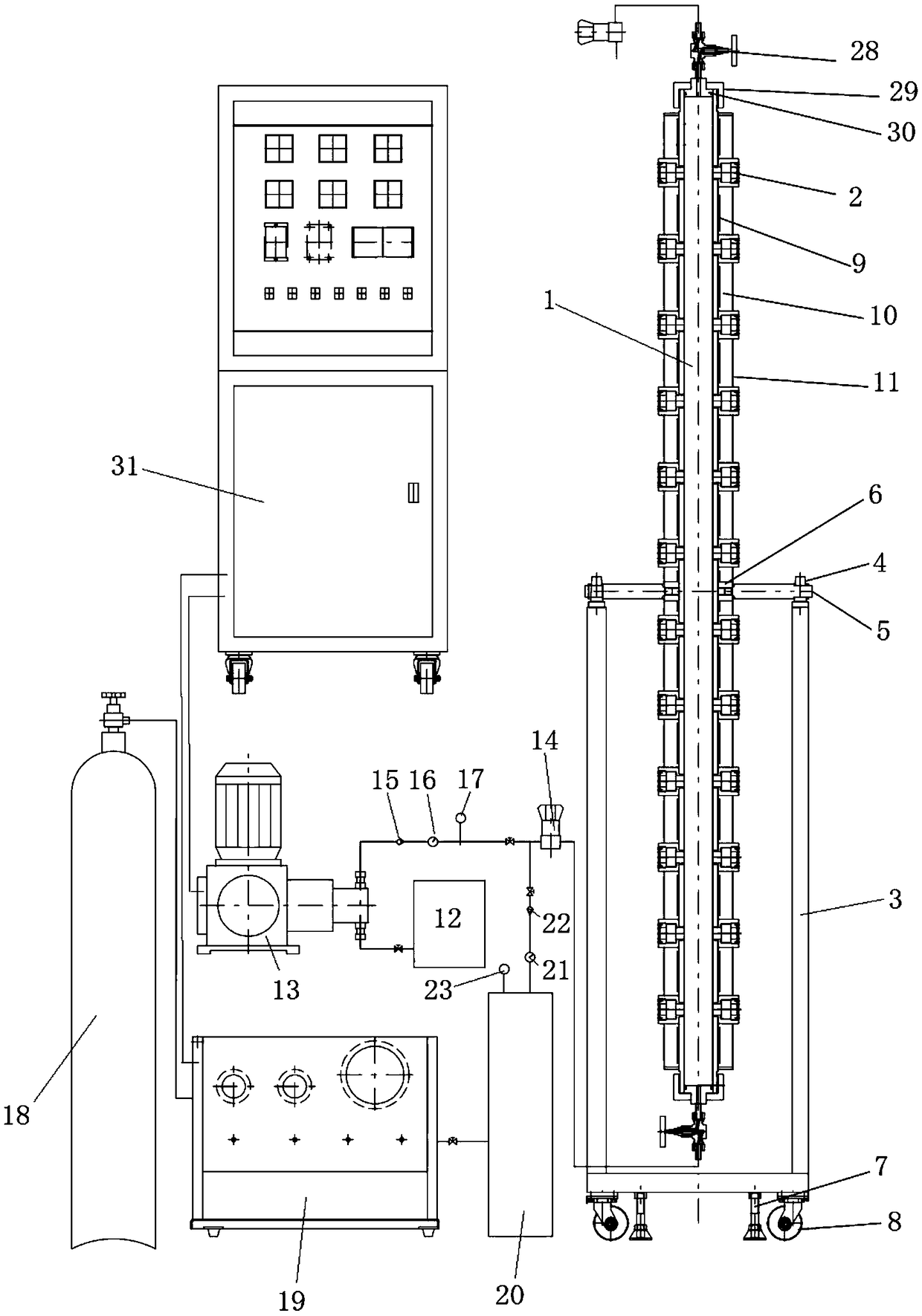 High temperature and high pressure visualization wellbore gas-liquid flow state simulation experiment device and method