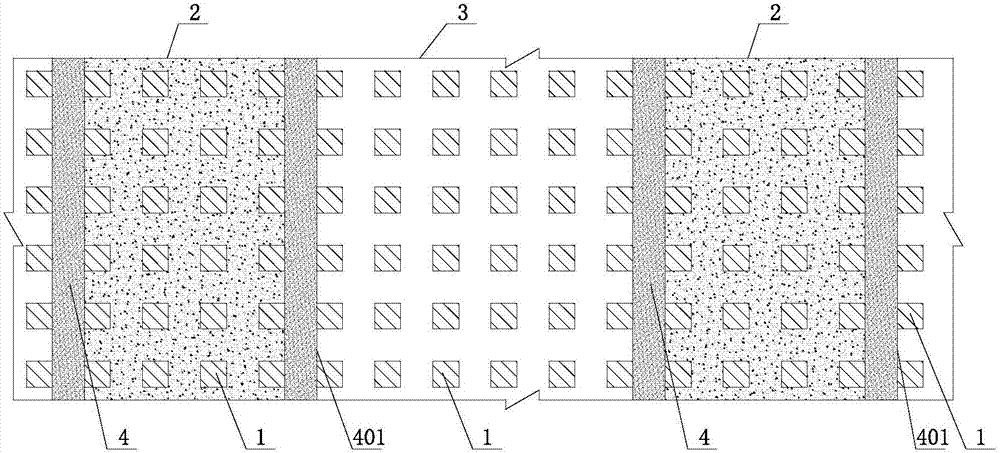 Large area penetrating goaf bag-type filling treating method by areas and by steps