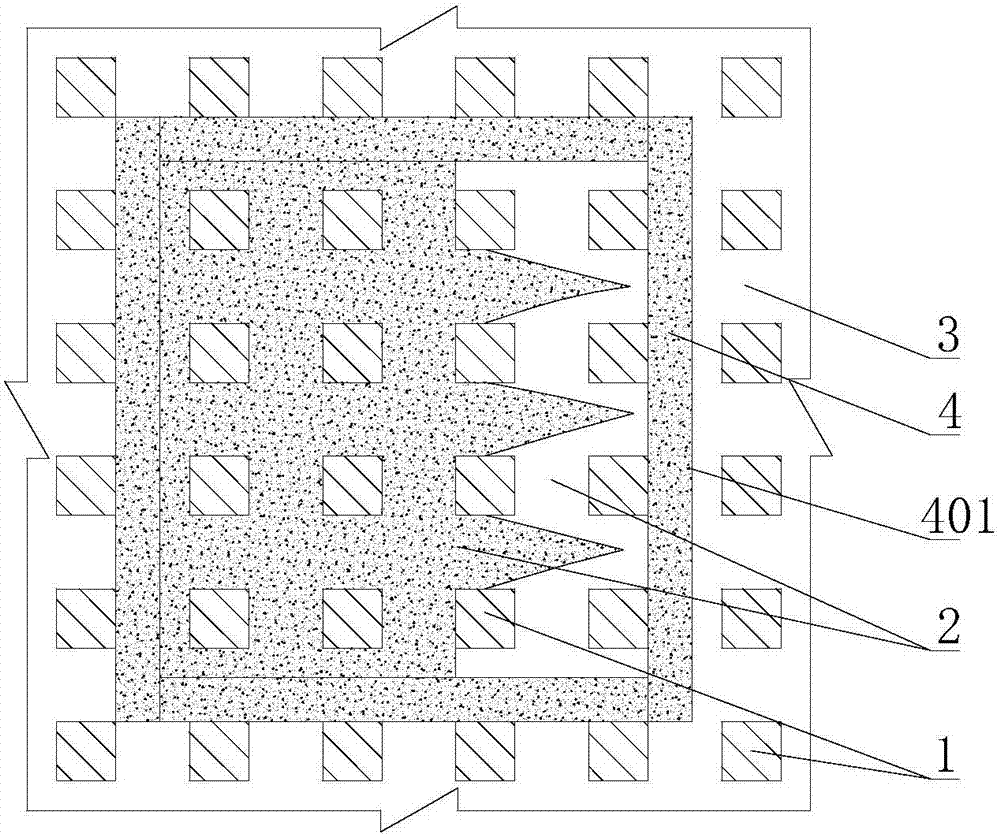 Large area penetrating goaf bag-type filling treating method by areas and by steps