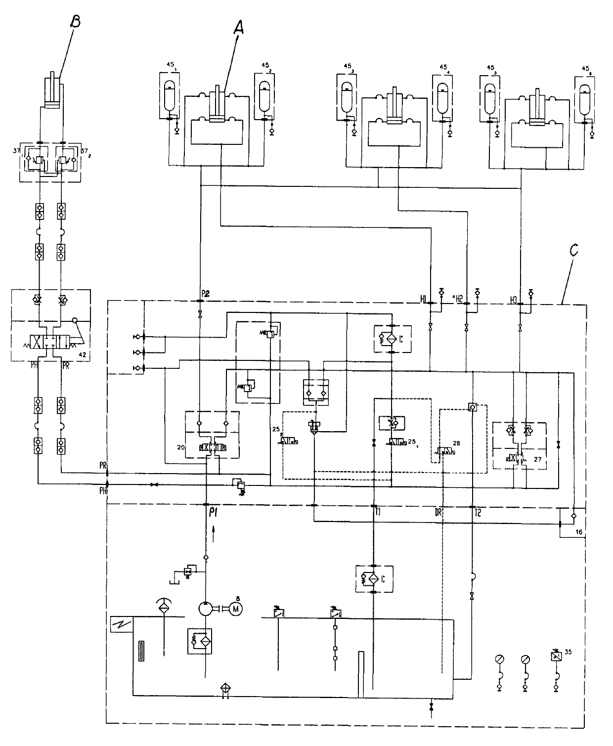 Vertical roller mill hydraulic system