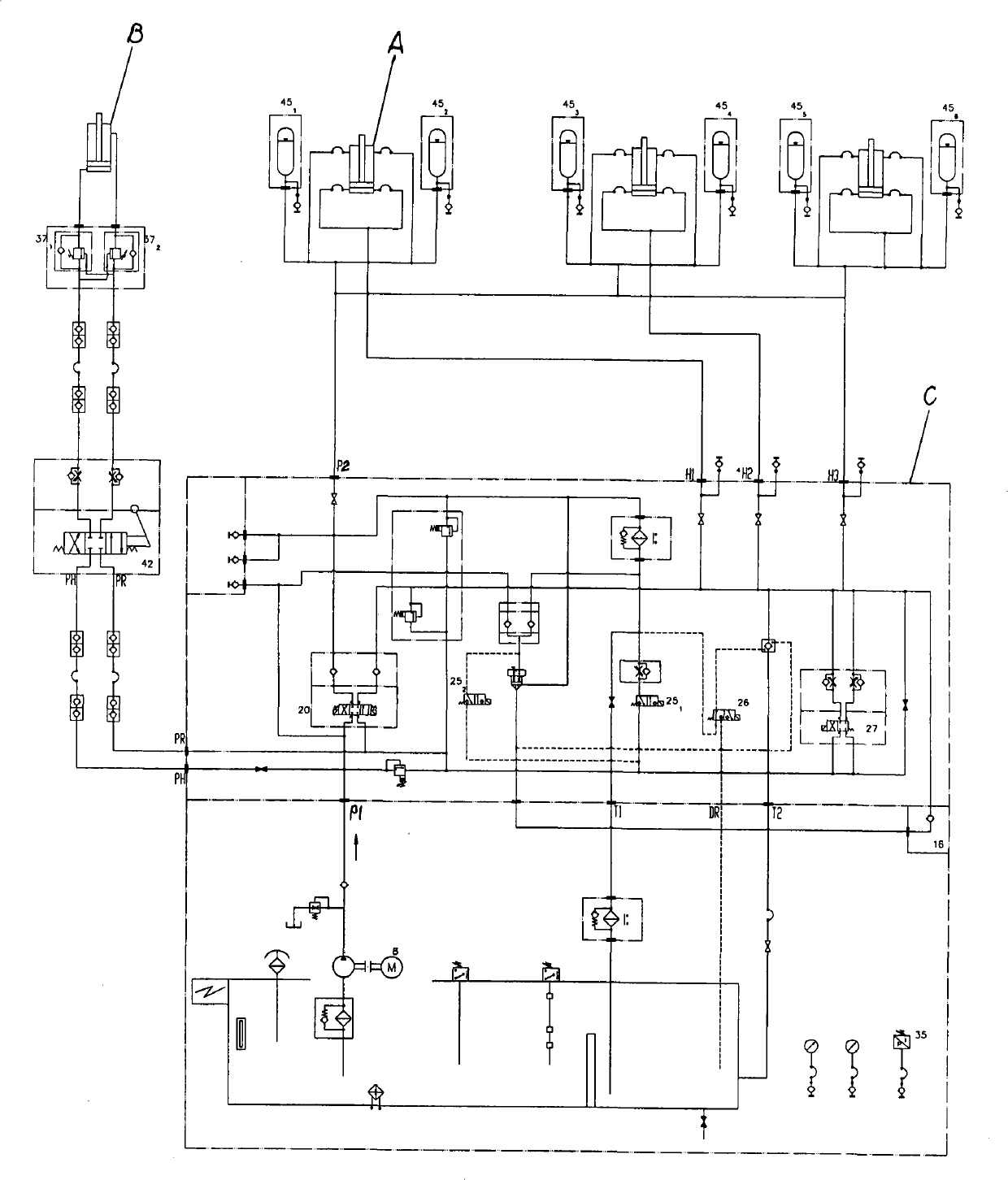 Vertical roller mill hydraulic system