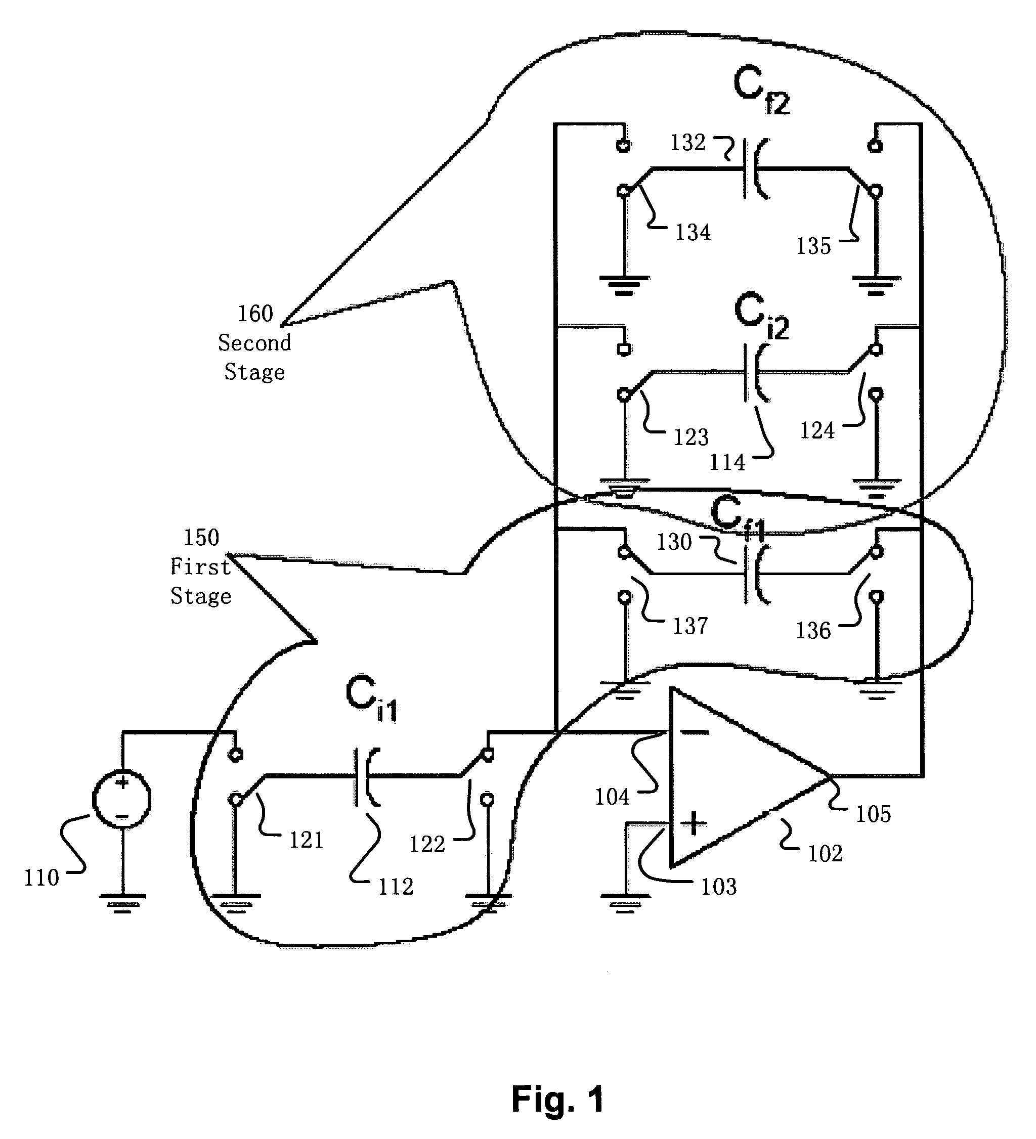 Multi-stage amplifier with switching circuitry