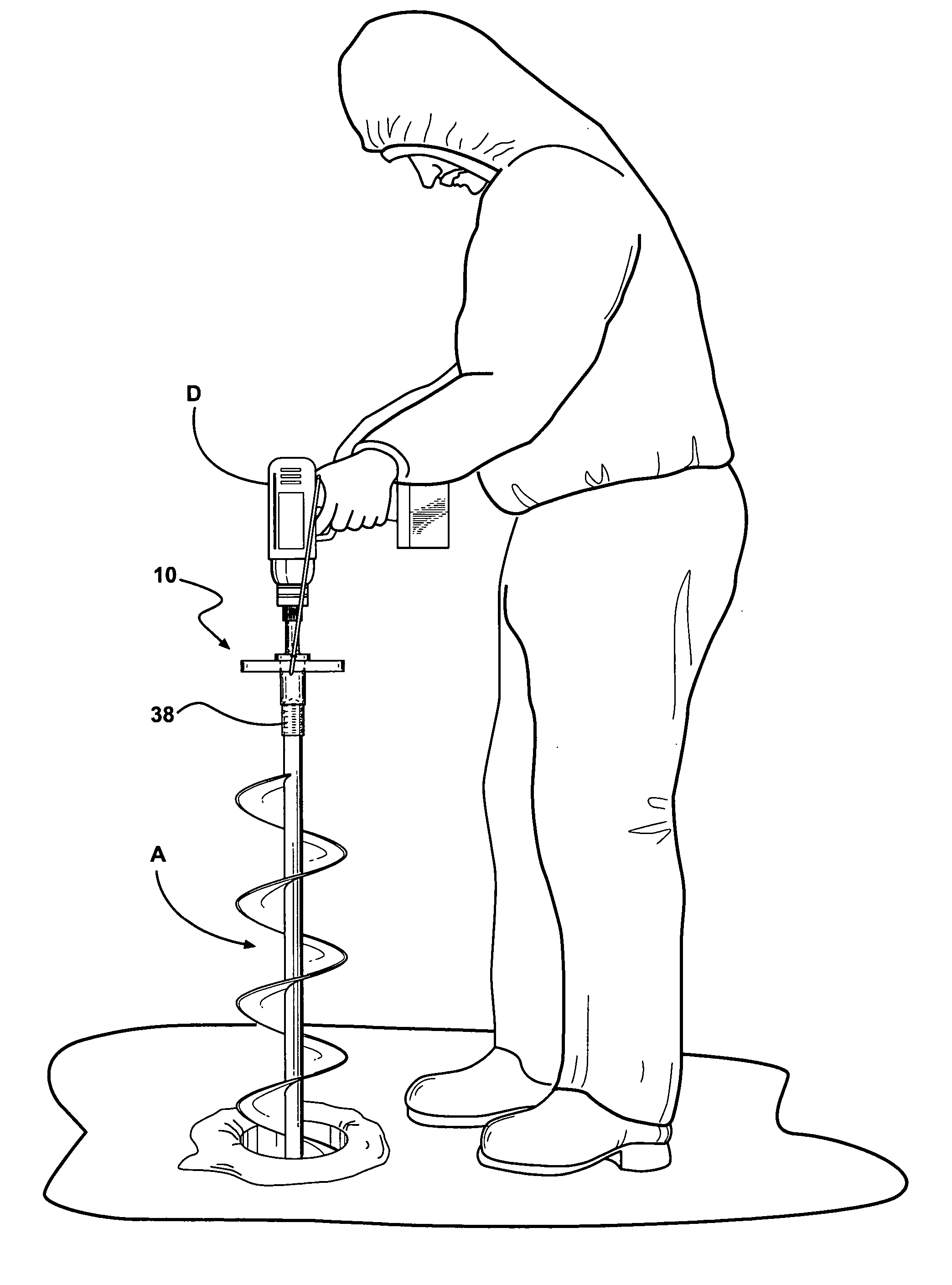 Ice auger cordless drill adaptor