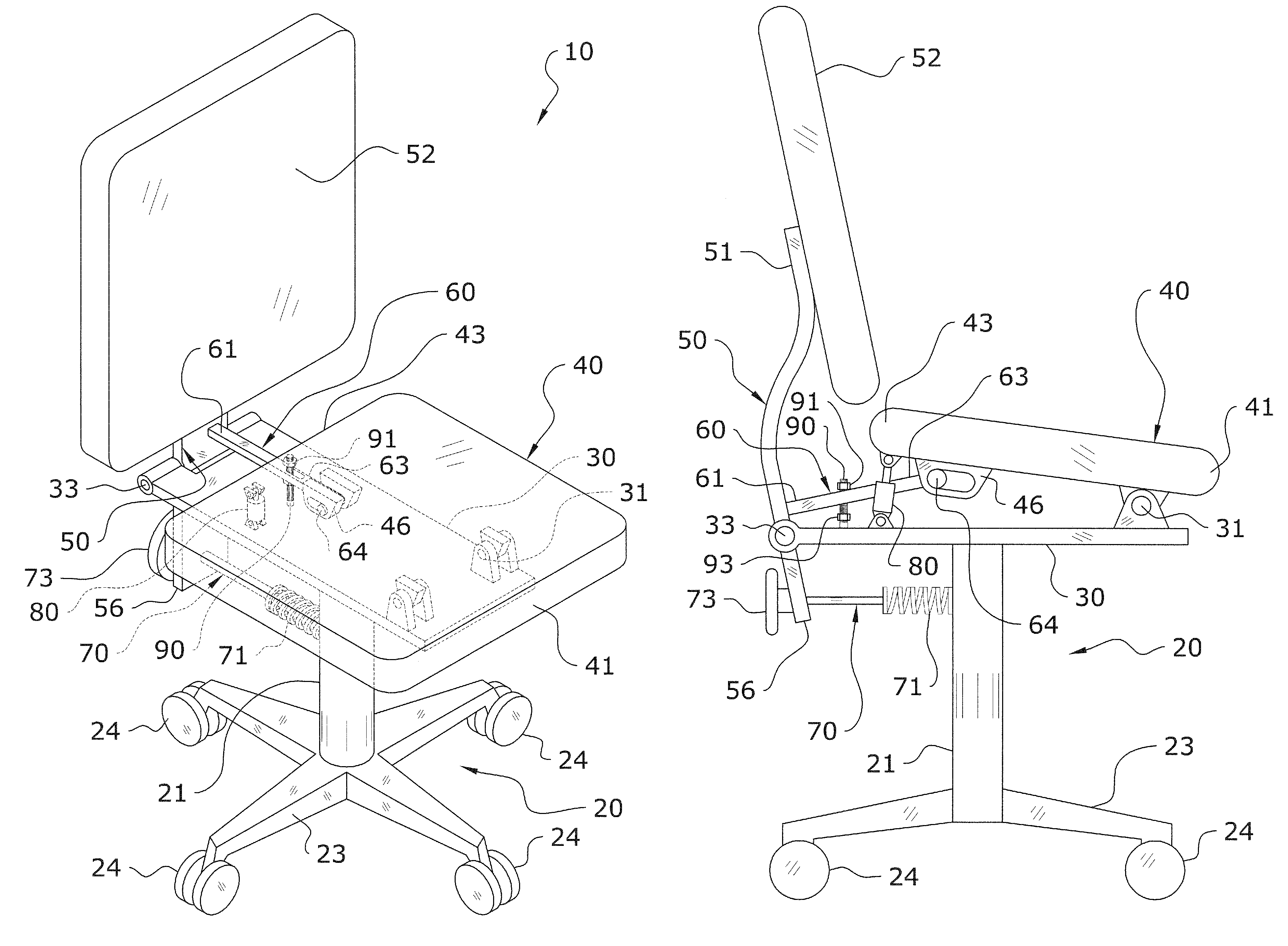 Office chair having tiltable seat and back