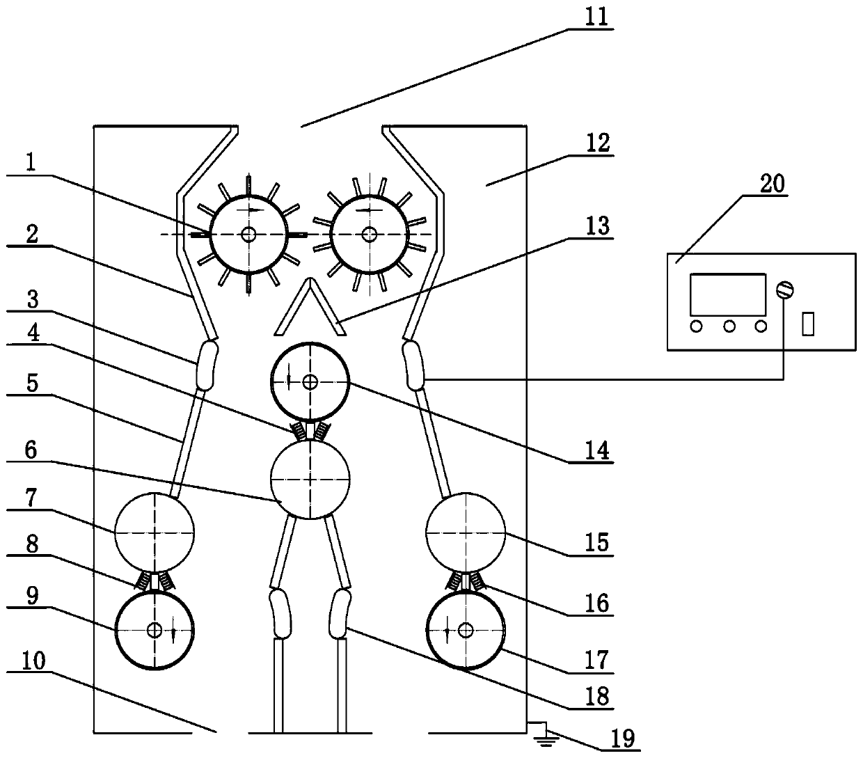 Multi-channel electrostatic separation device for foreign fibers in machine-harvested seed cotton