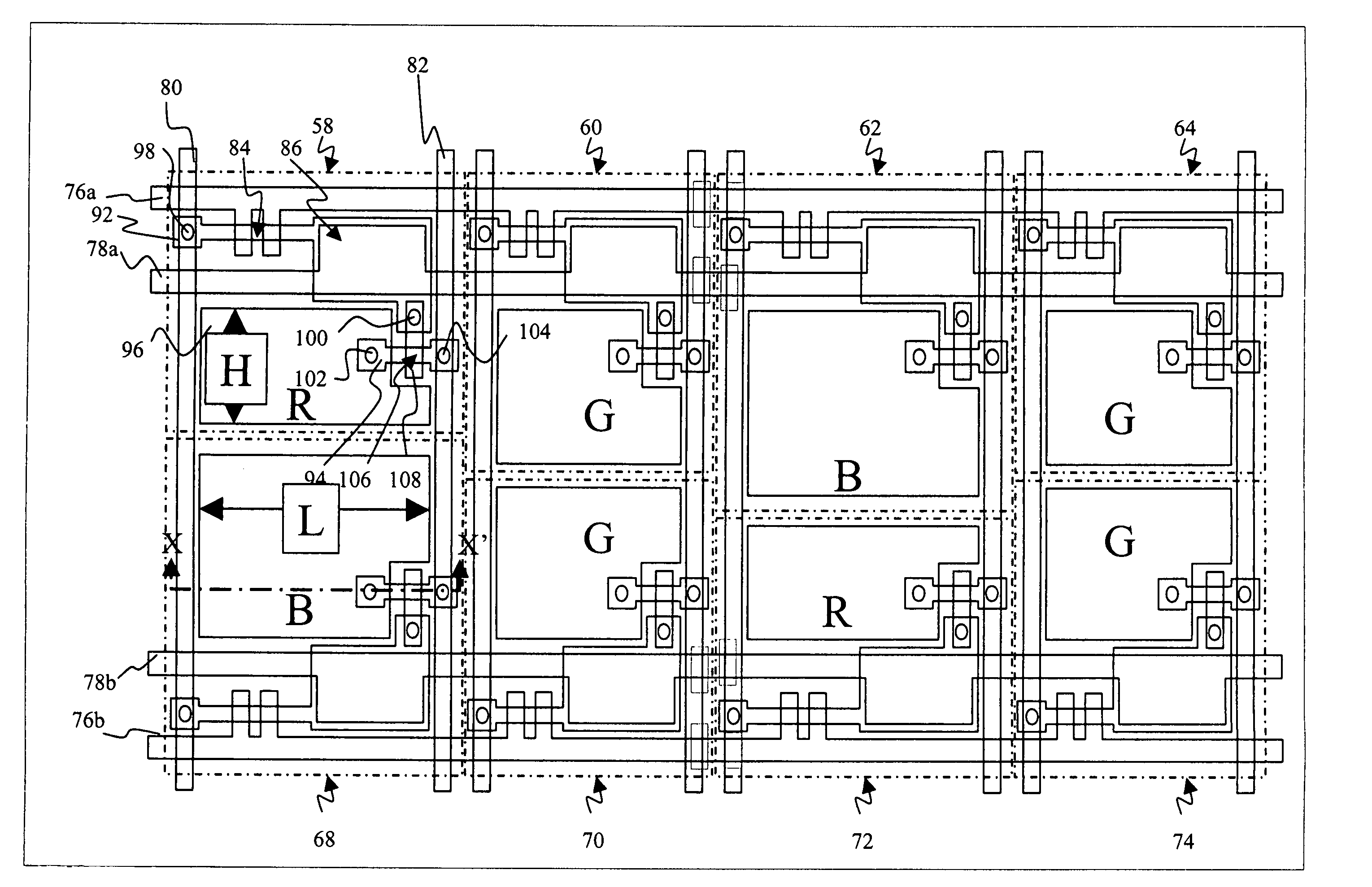 Color display device with enhanced pixel pattern