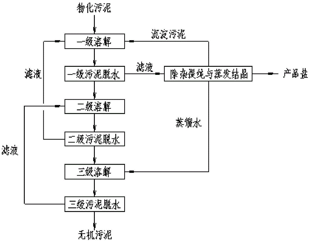 Washing recycling treatment process of sludge from physical and chemical treatment and special apparatus for process