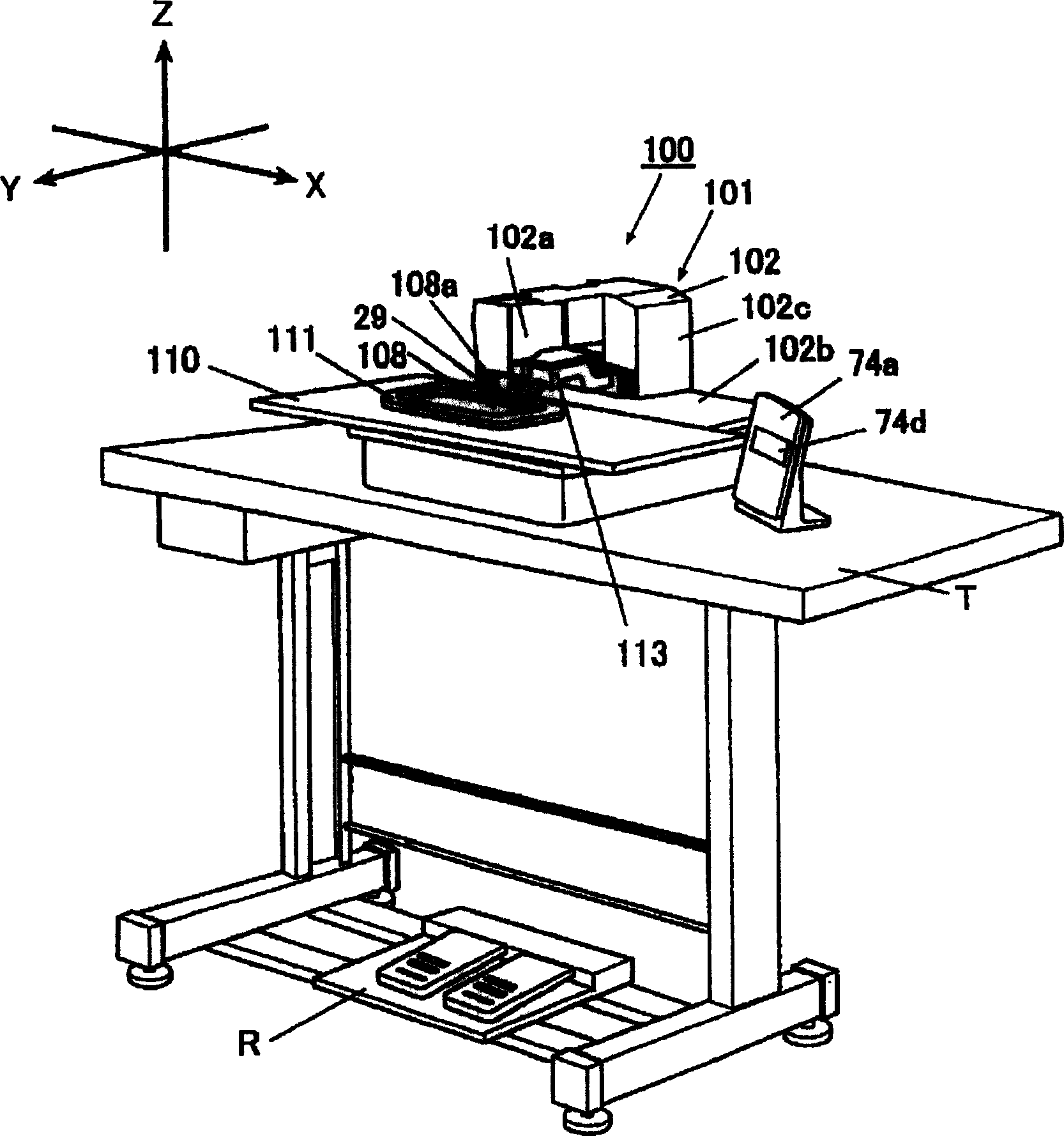 Middle foot-pressing device for sewing machine