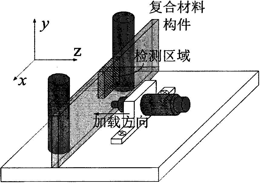 Device and method of perspective measurement of distribution of out-of-plane displacement field in resin matrix composite