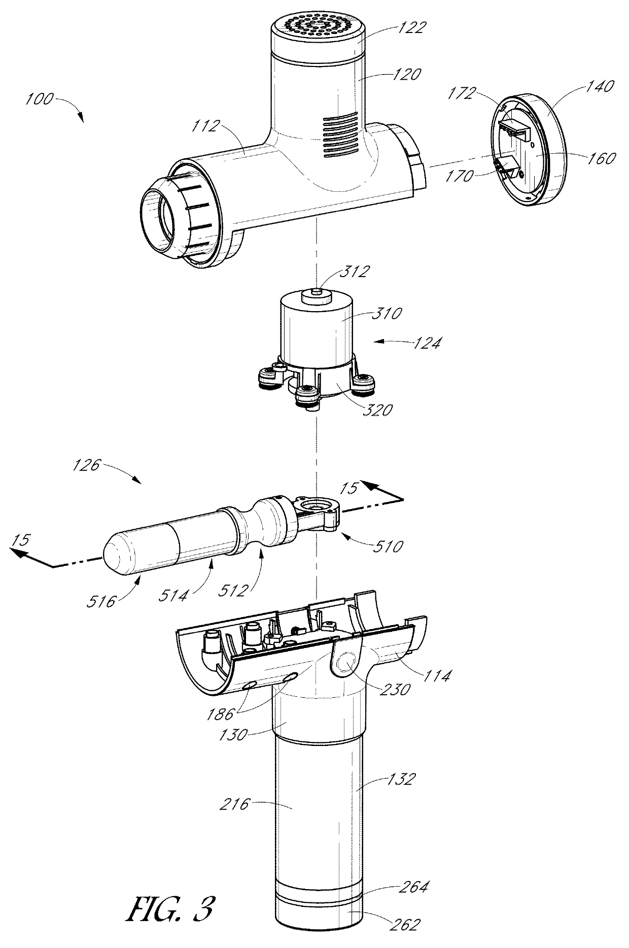 Battery-powered percussive massage device