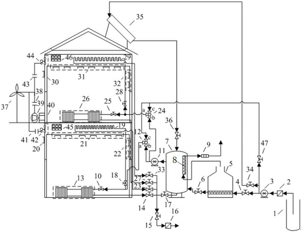 Cooling and heating system for double-deck residence