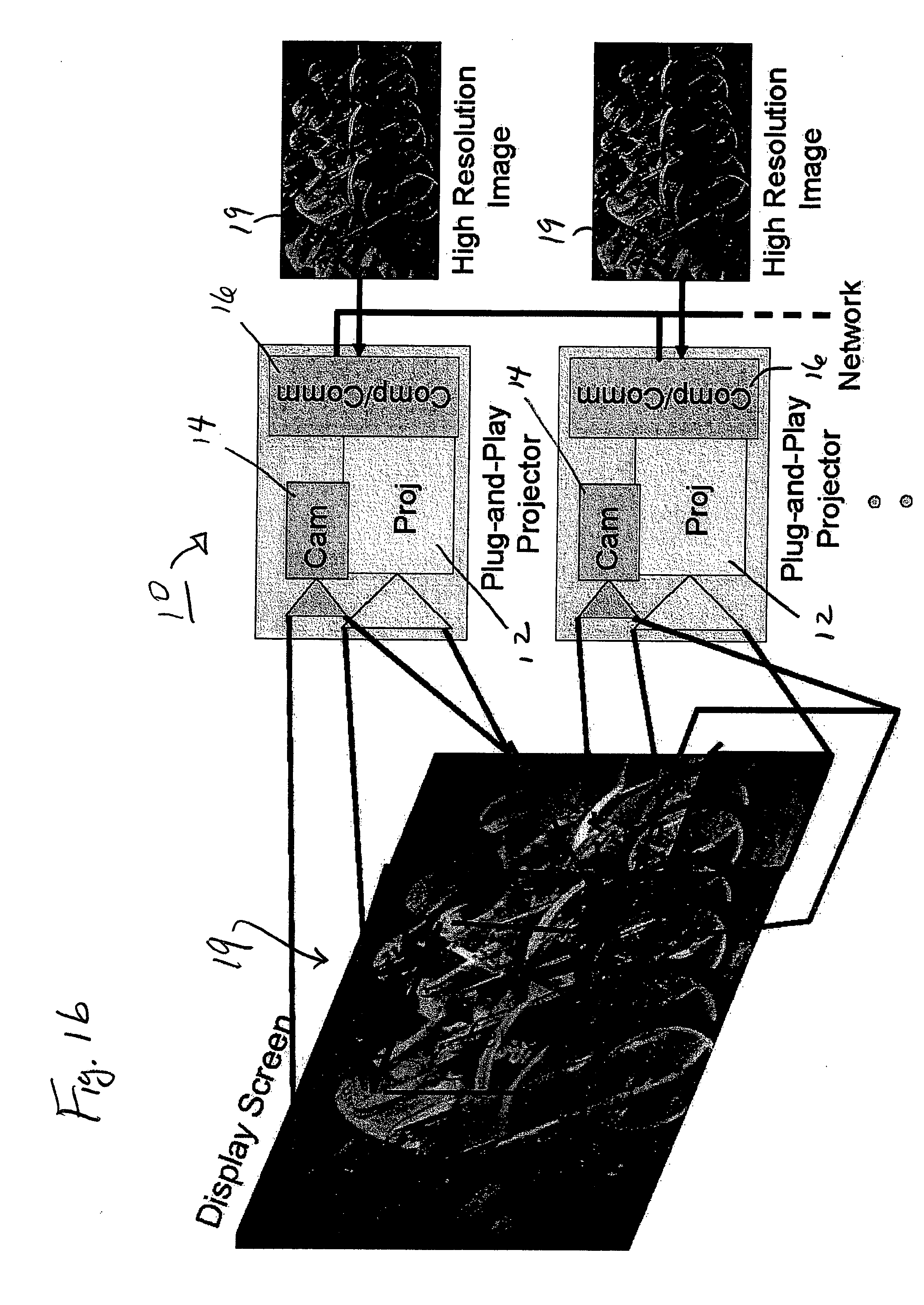 Apparatus and method for self-calibrating multi-projector displays via plug and play projectors