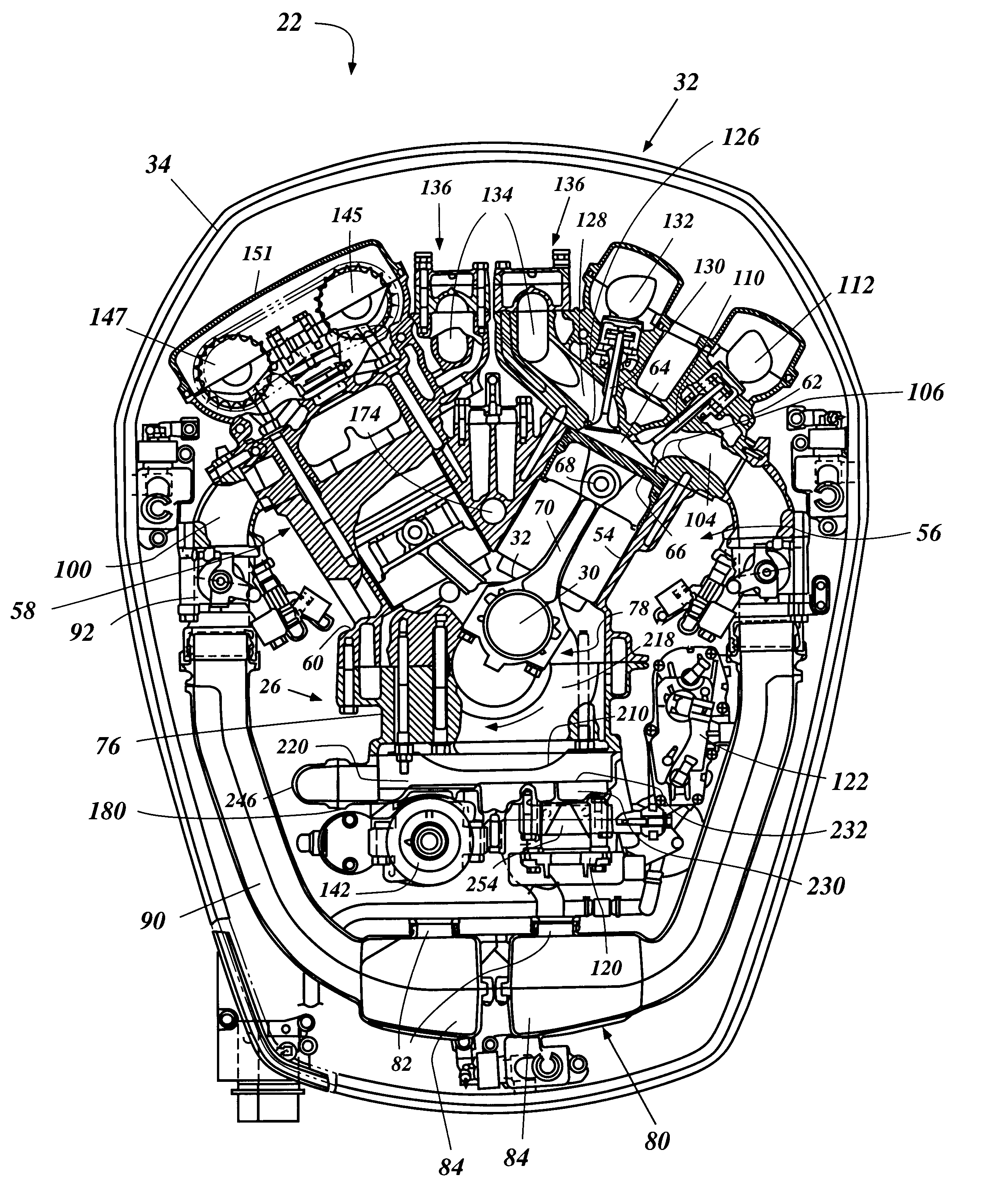 Engine component arrangement for outboard motor