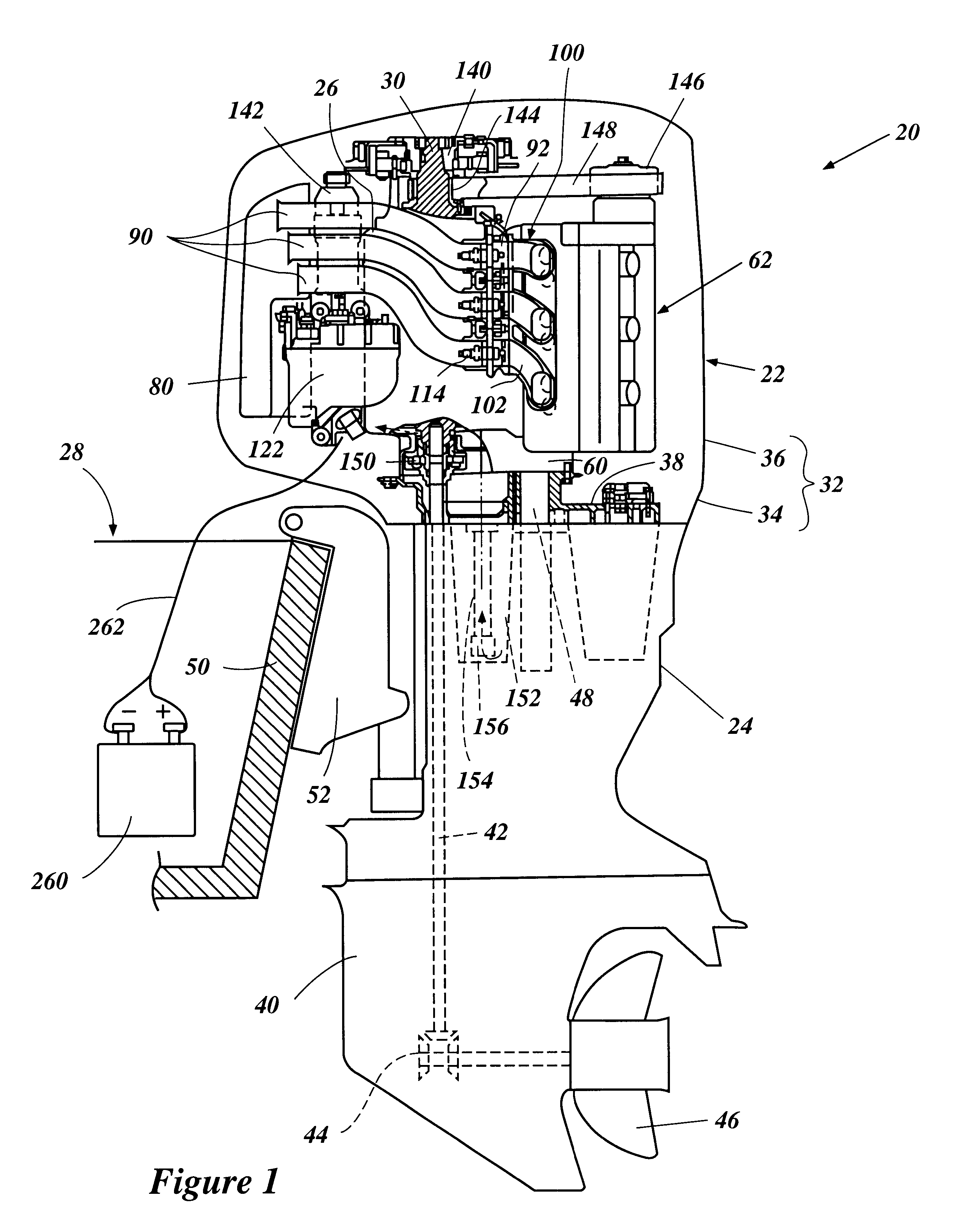 Engine component arrangement for outboard motor