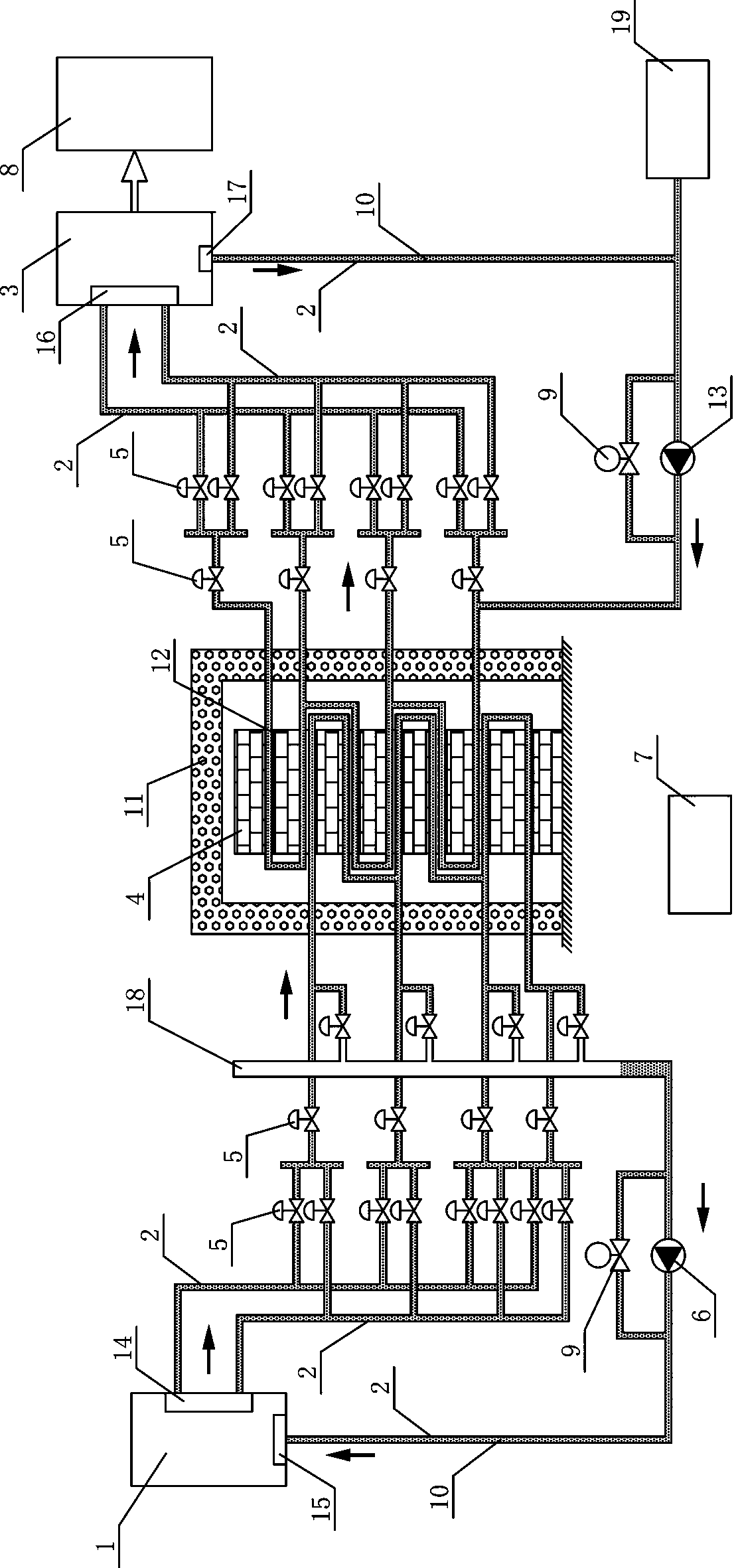 Solid heat energy storage system with multiloop connectors