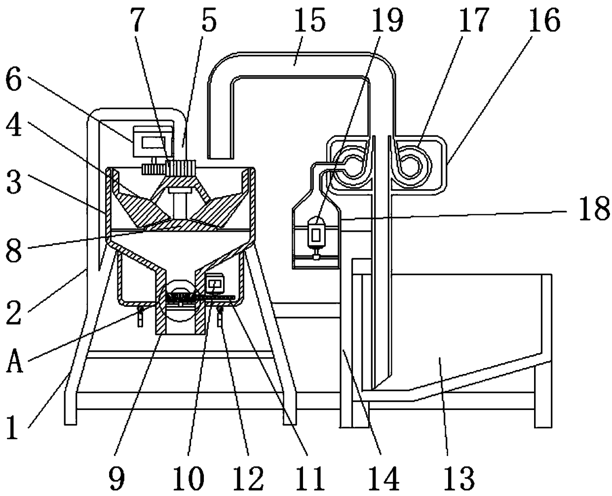 An automatic suction particle crushing and grinding machine