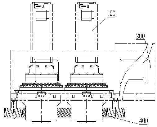 Gantry-travelling drive mechanism