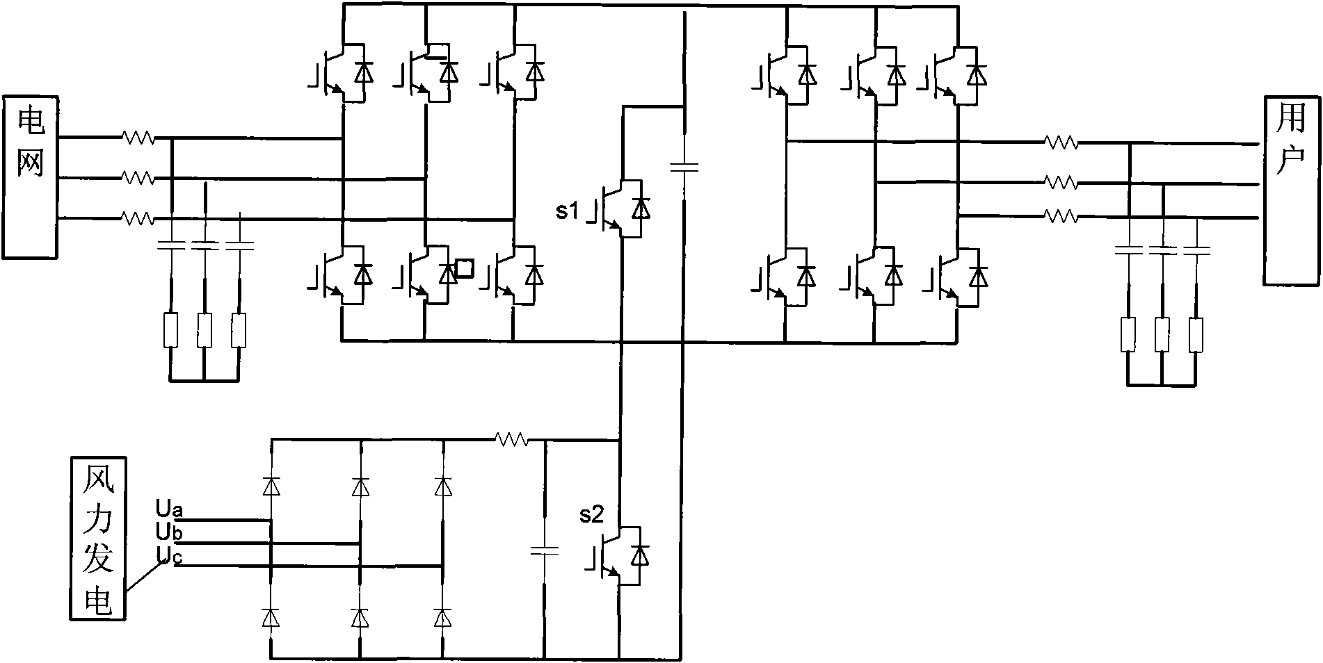 Double PWM inverter with energy capable of bidirectionally flowing