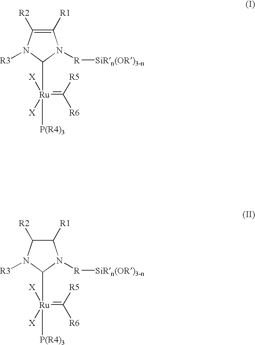 Immobilizable ruthenium catalysts having n-heterocyclic carbene ligands