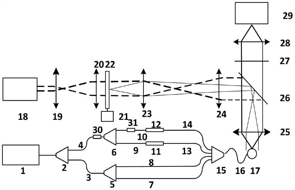 Dynamic speckle fluorescence microscopic imaging method and system based on four-core optical fiber light control