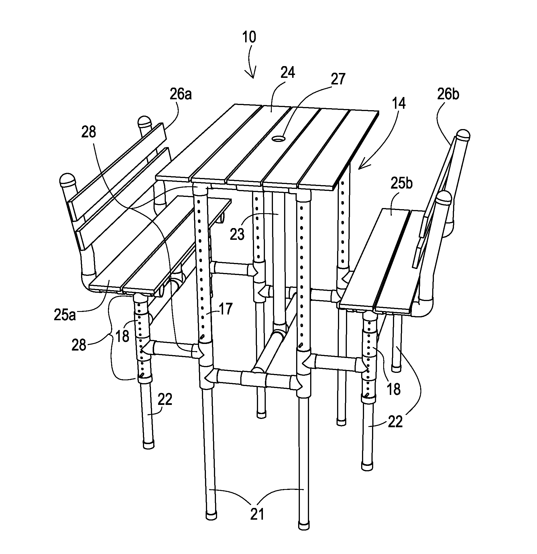 Submersible picnic table and bench assembly