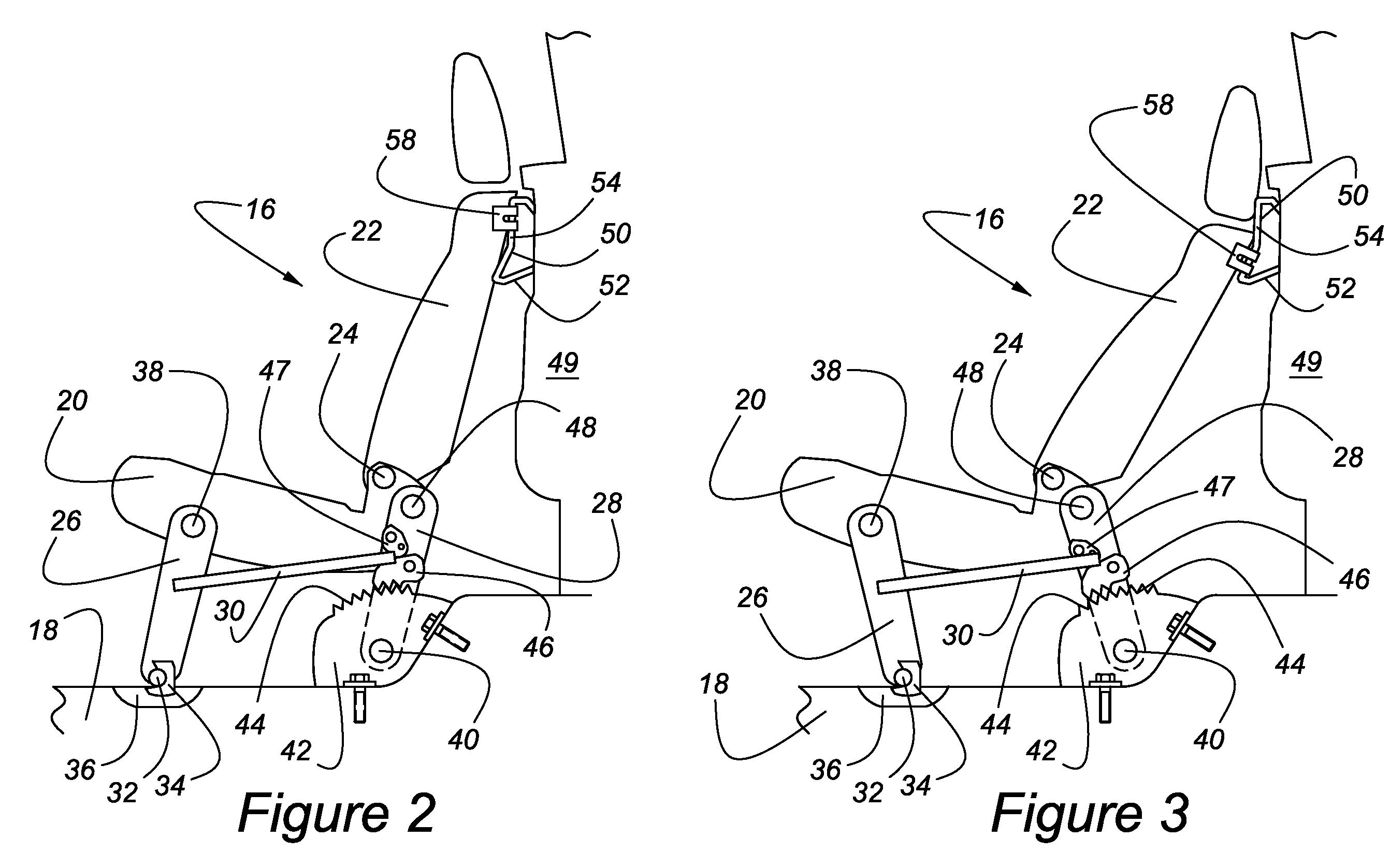 Reclining rear seat for vehicle having four-bar link