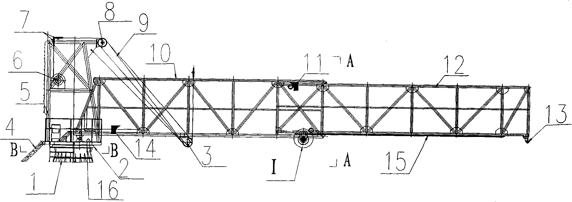 Marine oil field multifunctional self-elevating supporting platform pedestrian hydraulic telescopic trestle