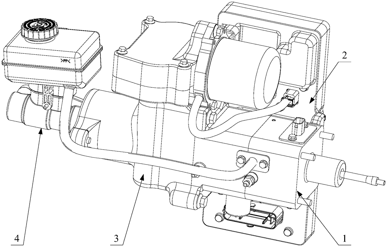 Stepping feeling simulator and electric booster in drive-by-wire hydraulic braking system