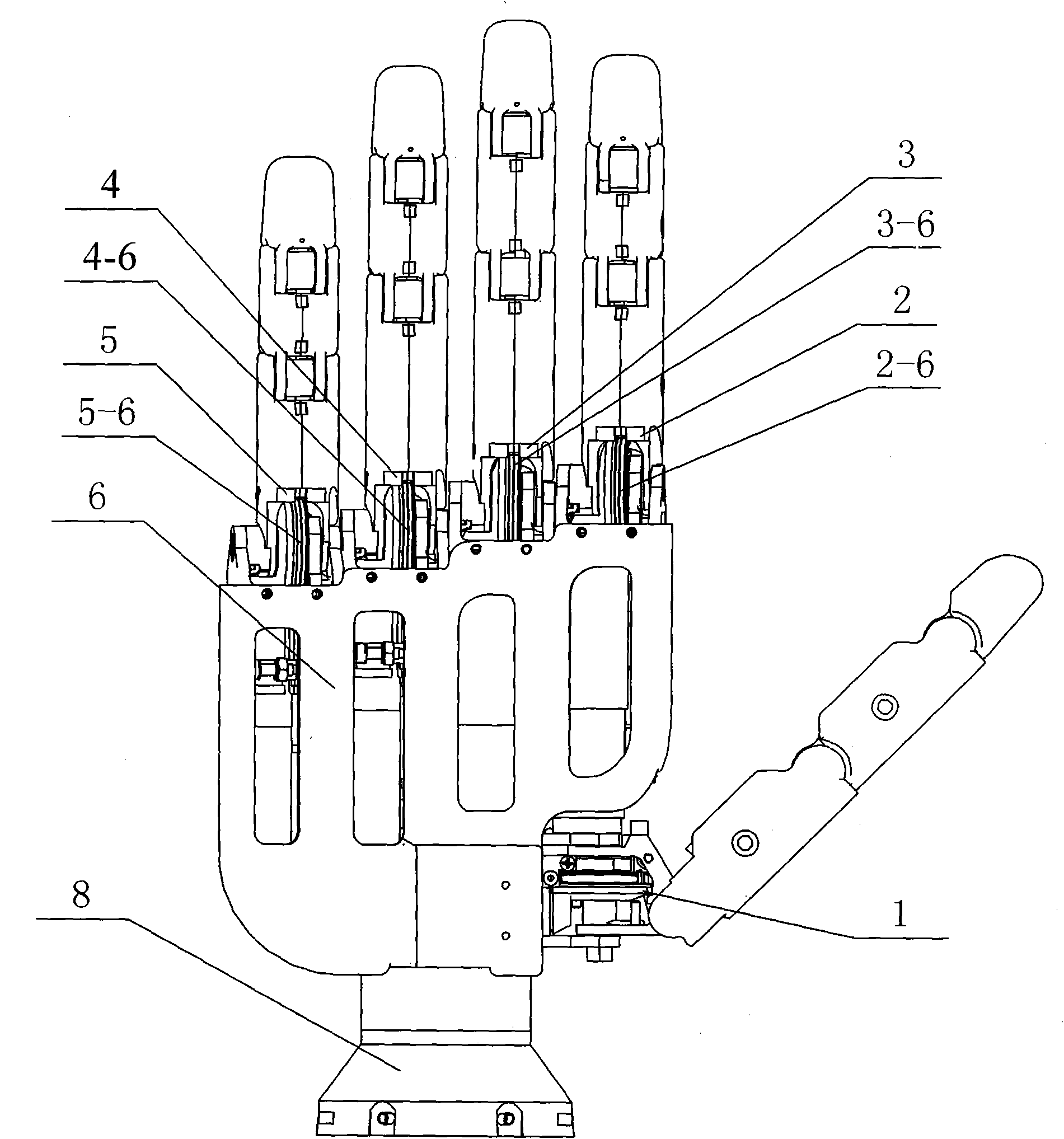 Five-degree-of-freedom artificial hand mechanism